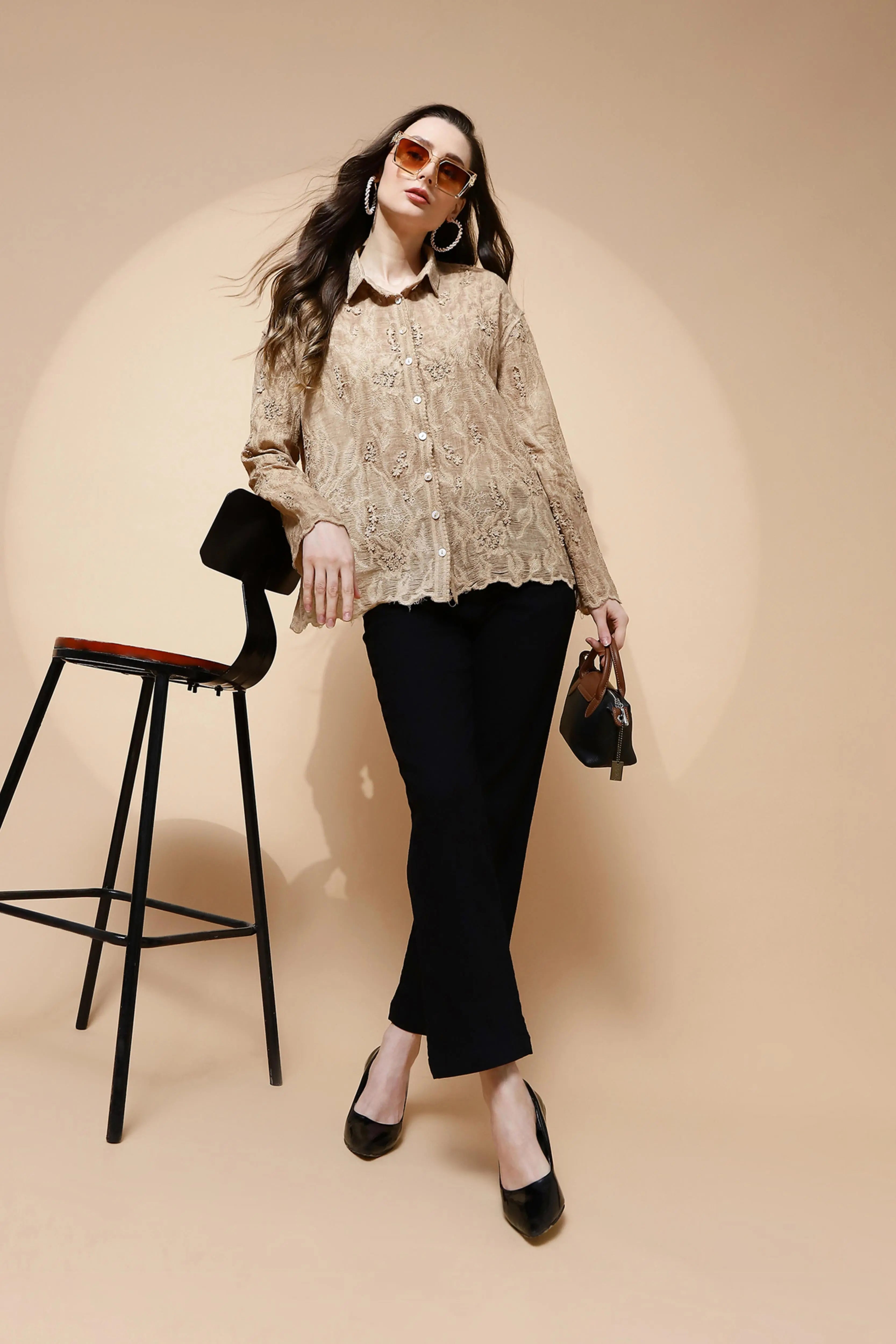 Beige Cotton Regular Fit Shirt - Global Republic