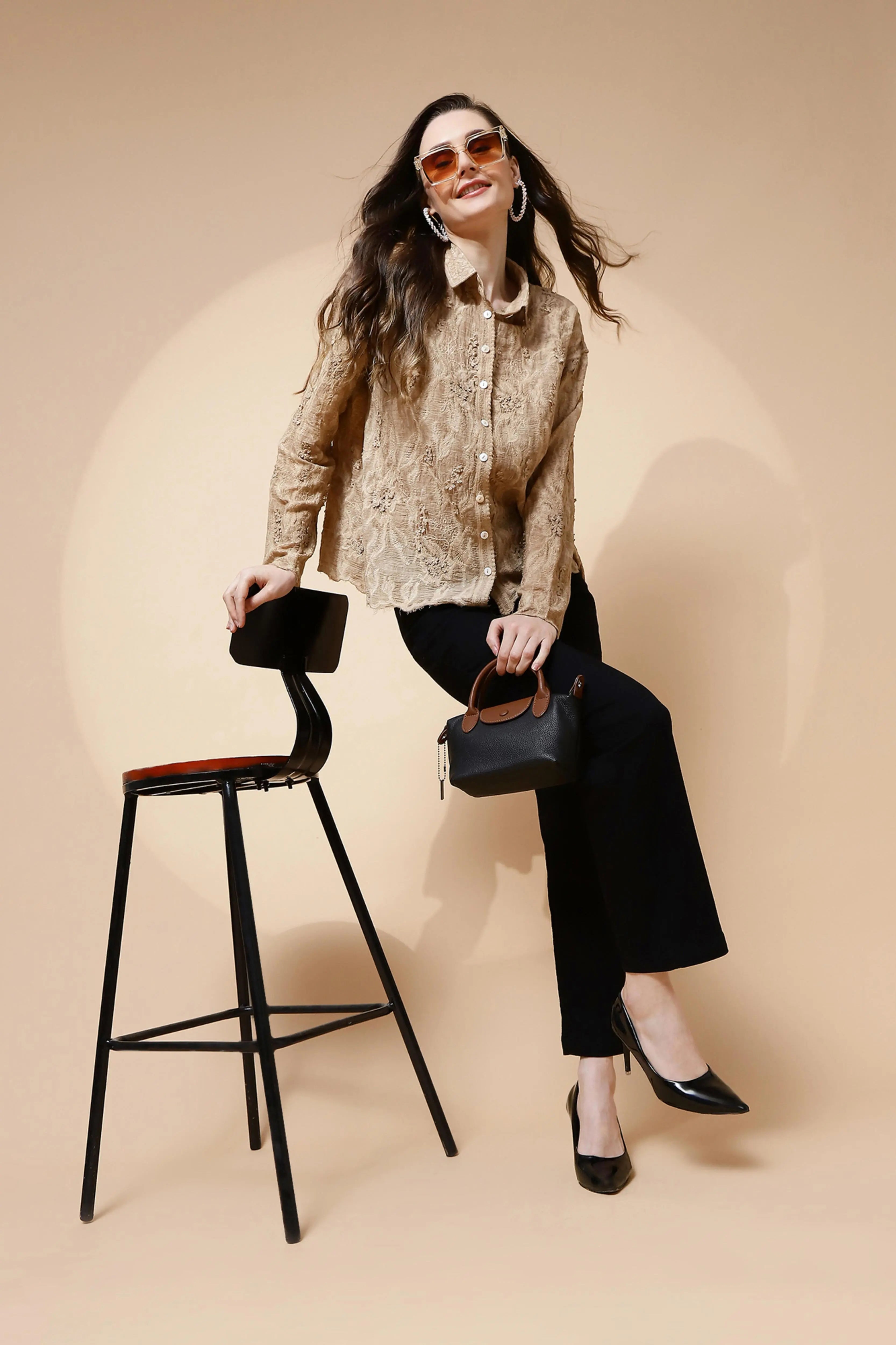 Beige Cotton Regular Fit Shirt - Global Republic