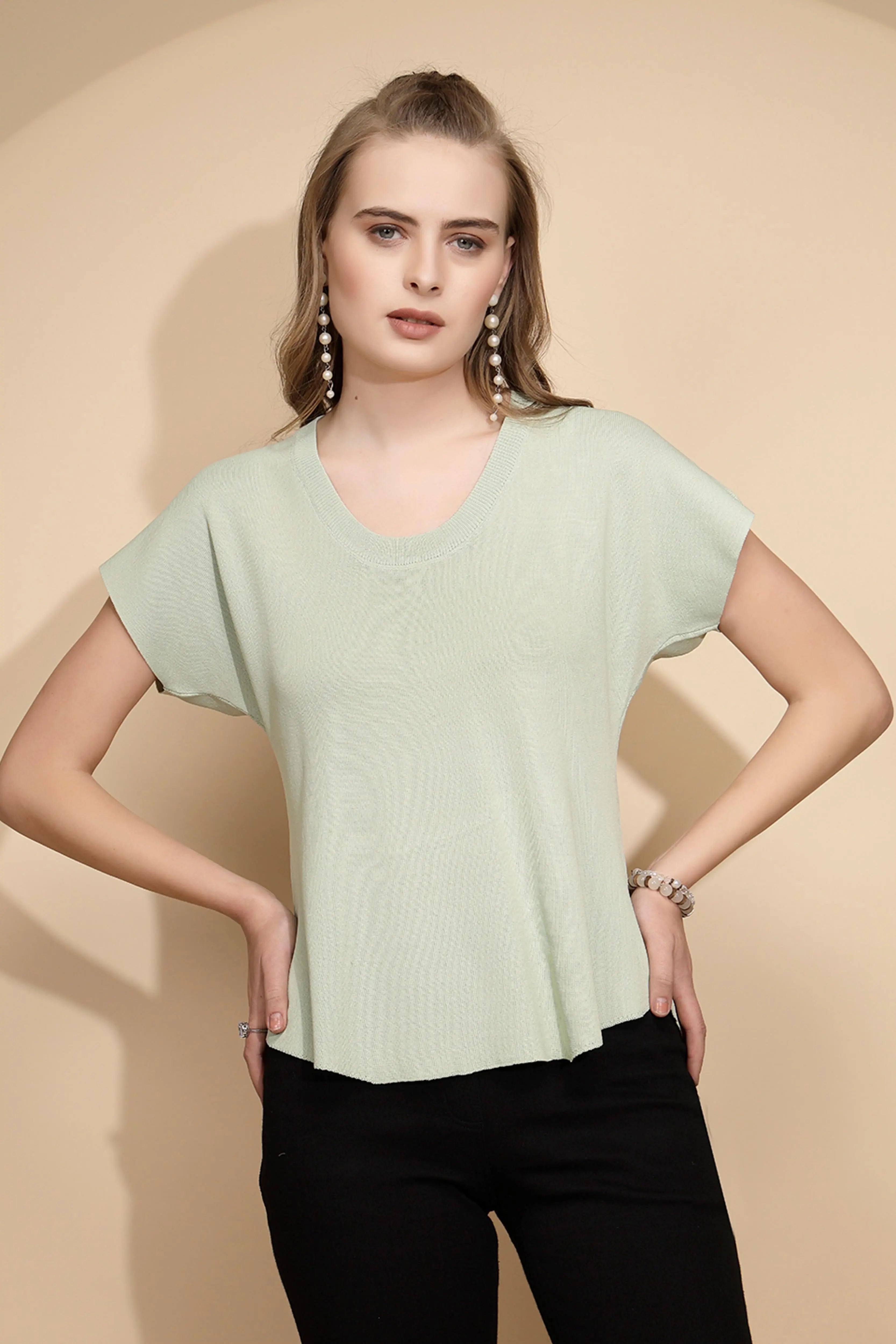 Sage Green Rayon Blend Boxy Top - Global Republic