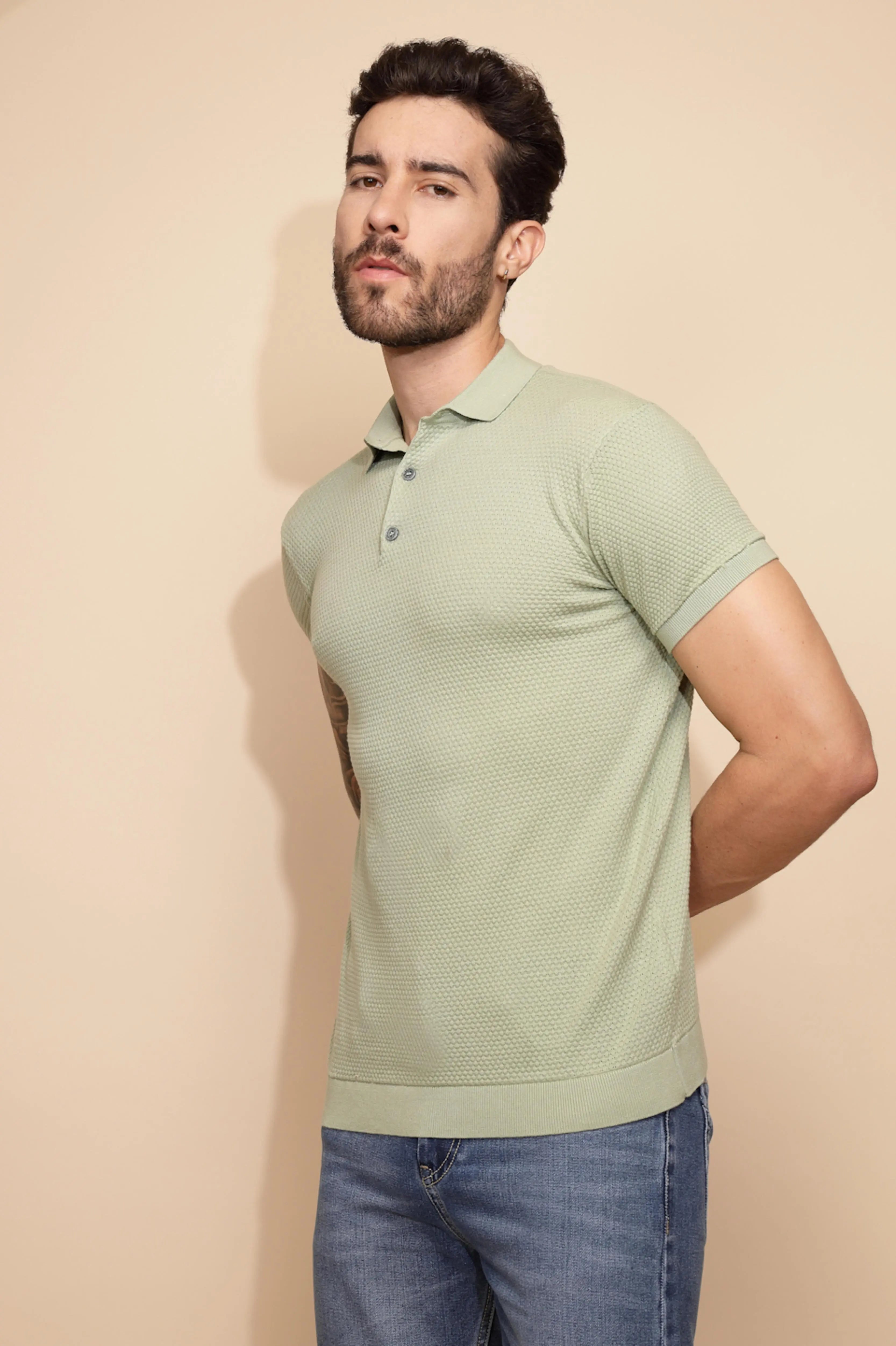 Sage Green Cotton Regular Fit T-Shirt For Men - Global Republic
