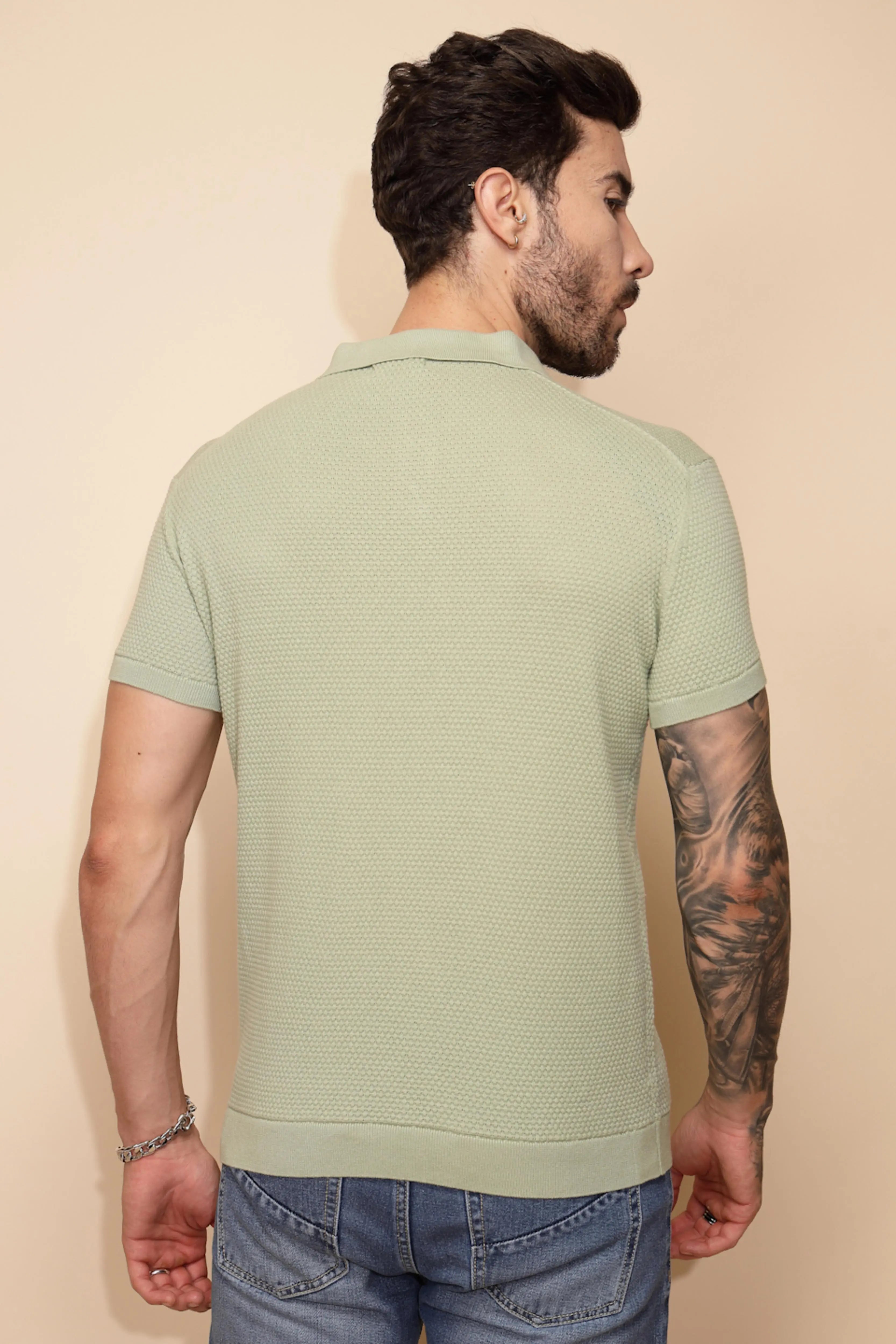 Sage Green Cotton Regular Fit T-Shirt For - Global Republic
