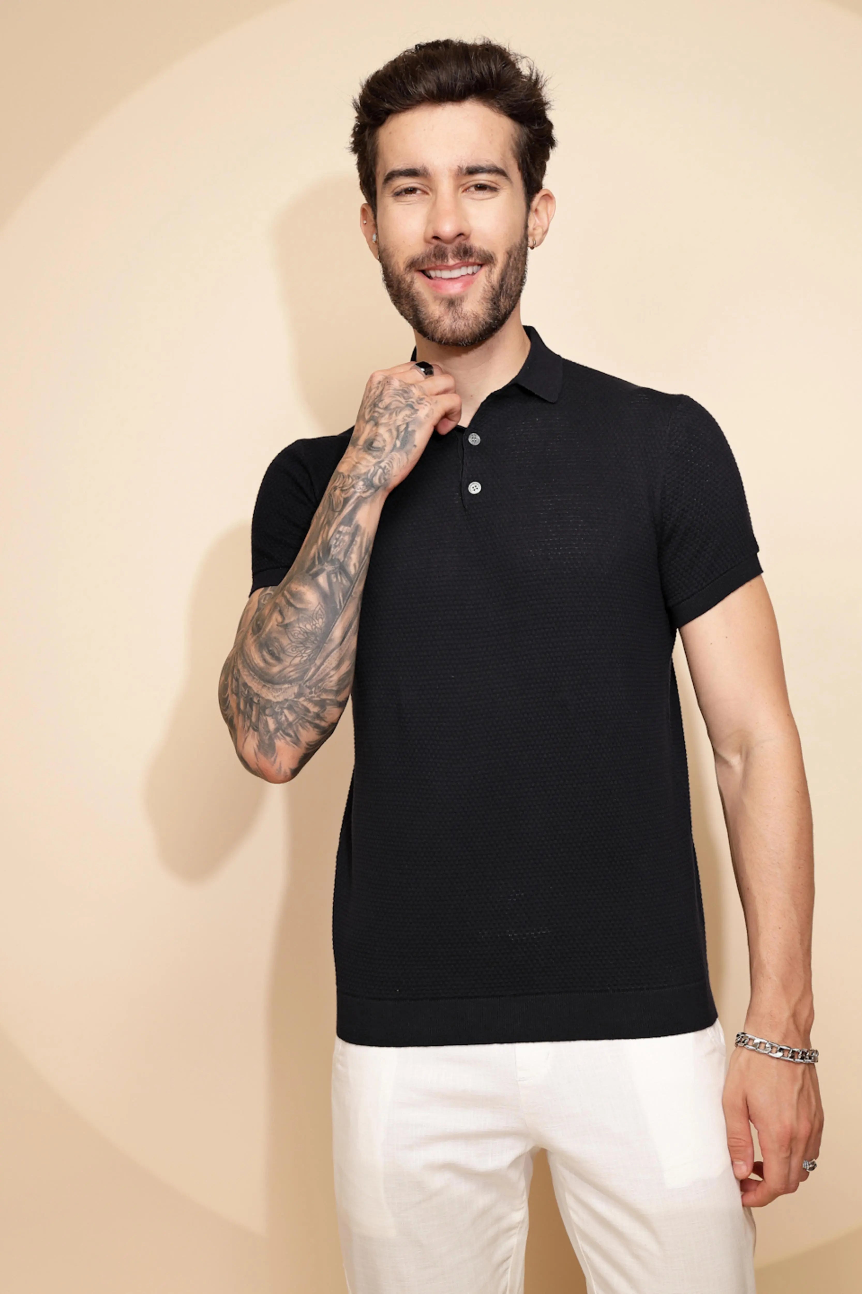 Navy Blue Cotton Regular Fit T-Shirt For Men - Global Republic