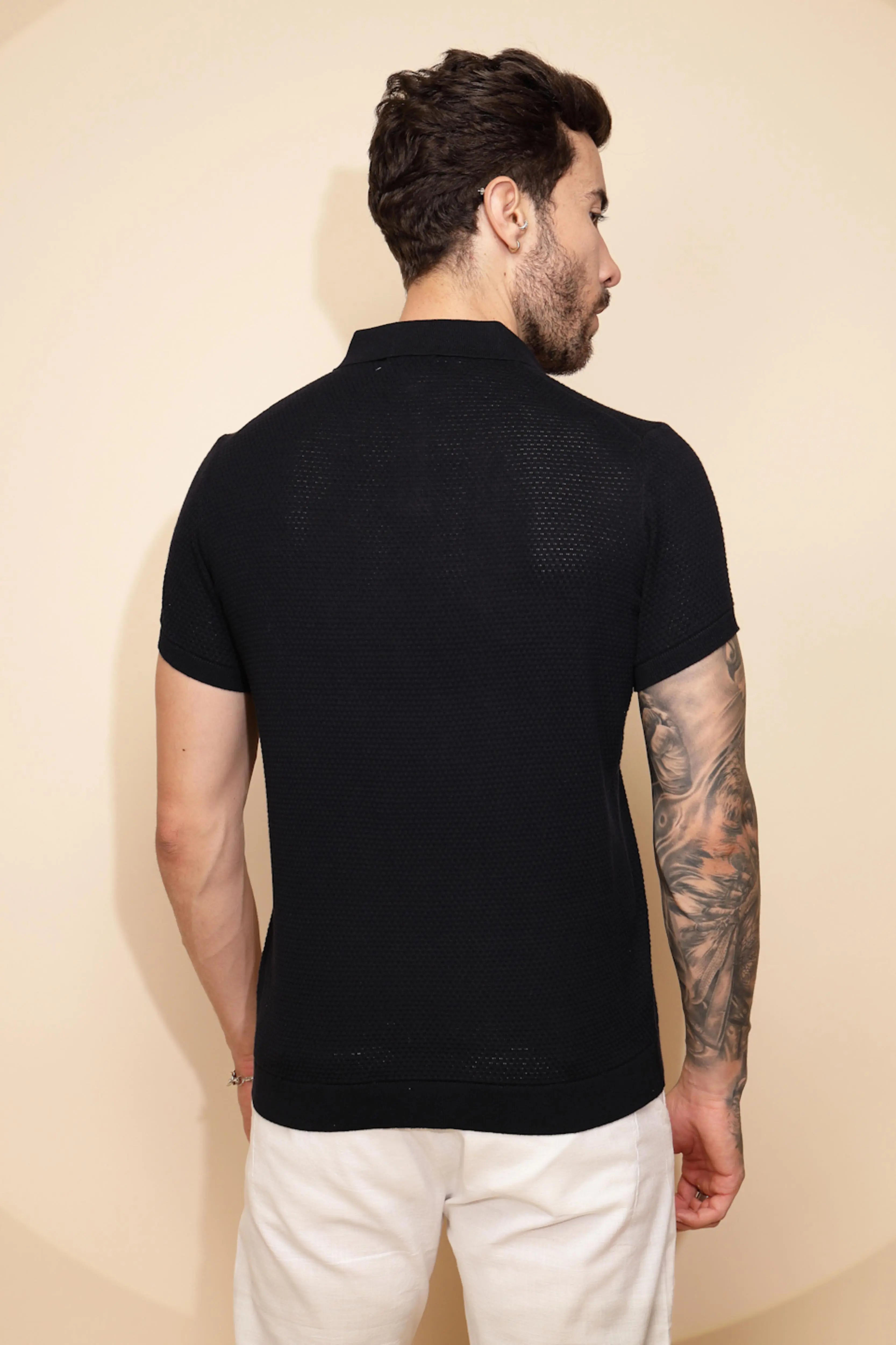 Navy Blue Cotton Regular Fit T-Shirt For - Global Republic