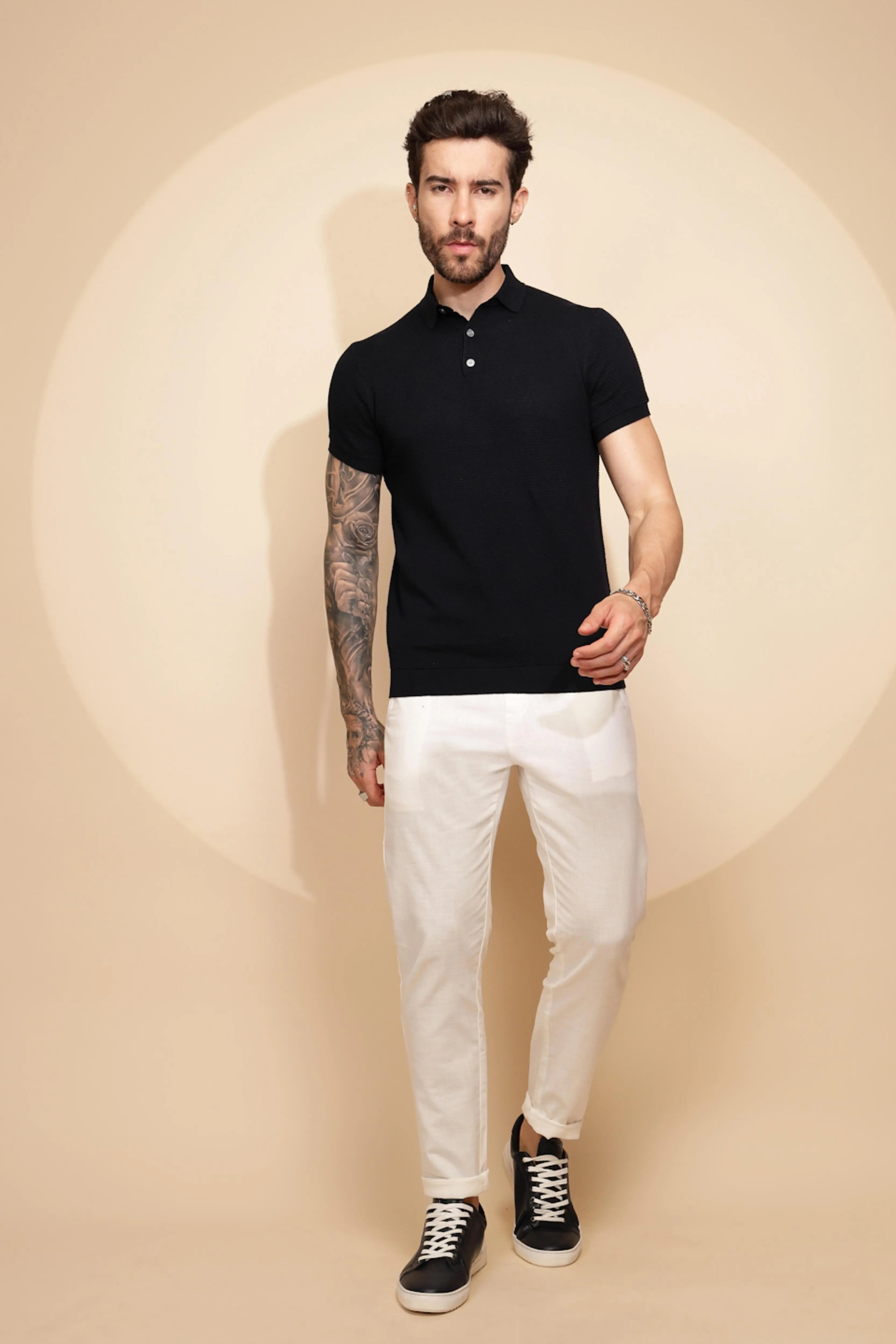 Navy Blue Cotton Regular Fit T-Shirt For - Global Republic