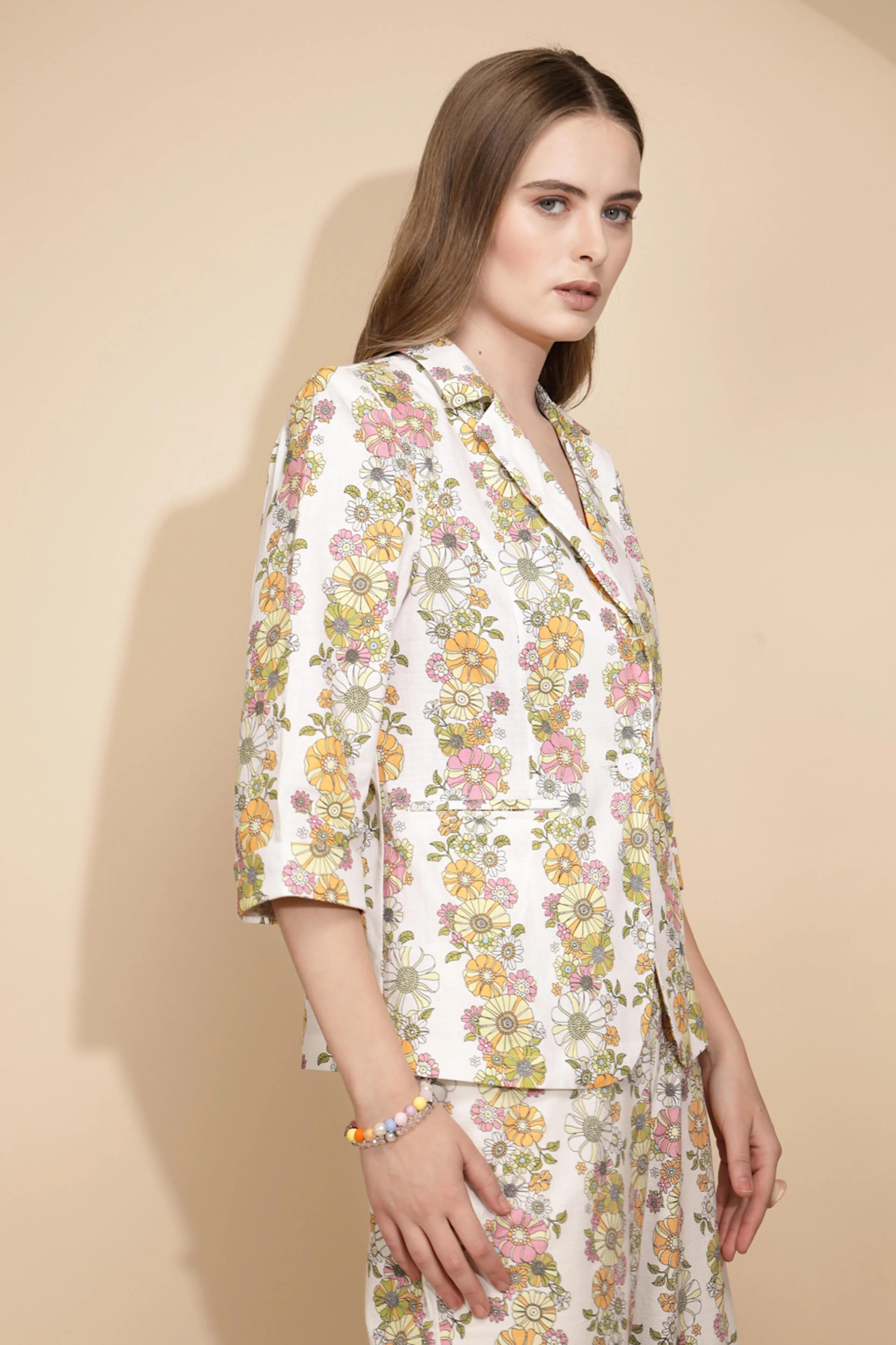 White Floral Cotton Blend Coat - Global Republic