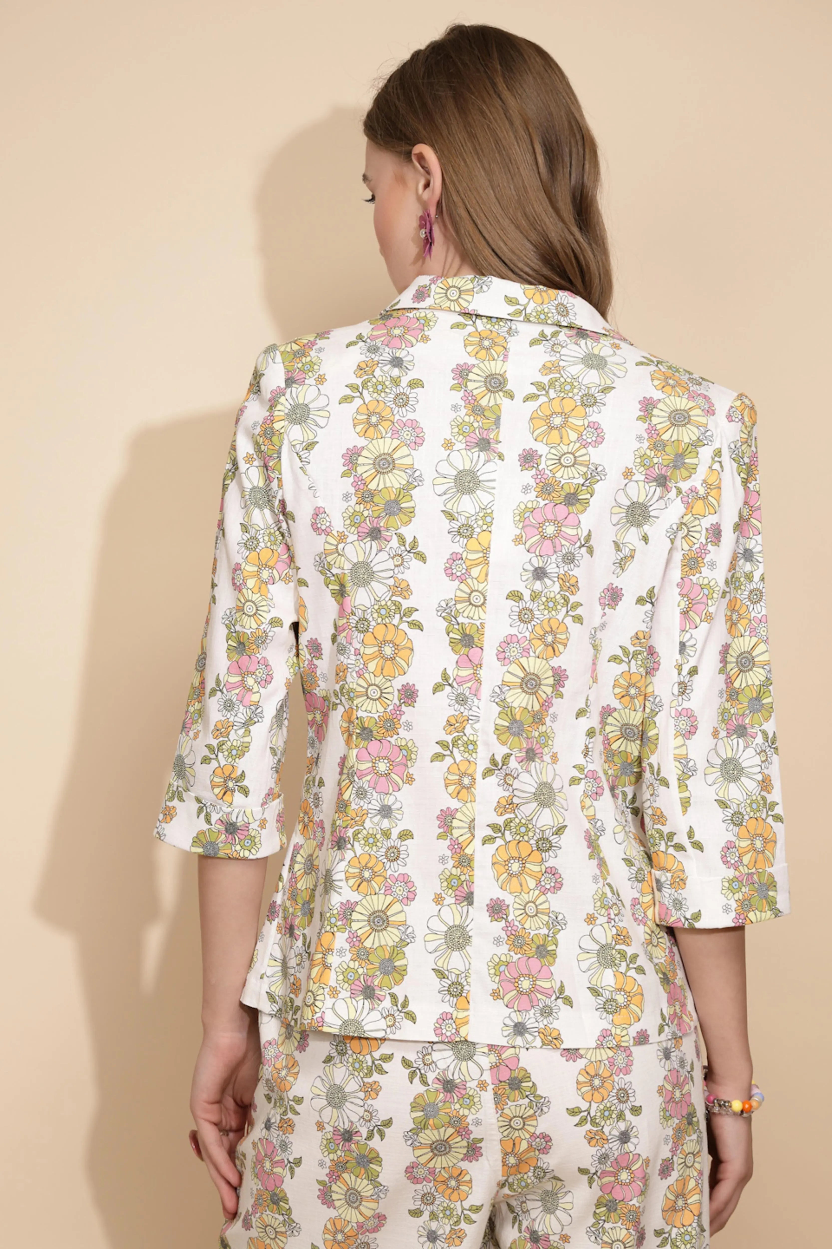 White Floral Cotton Blend Coat - Global Republic