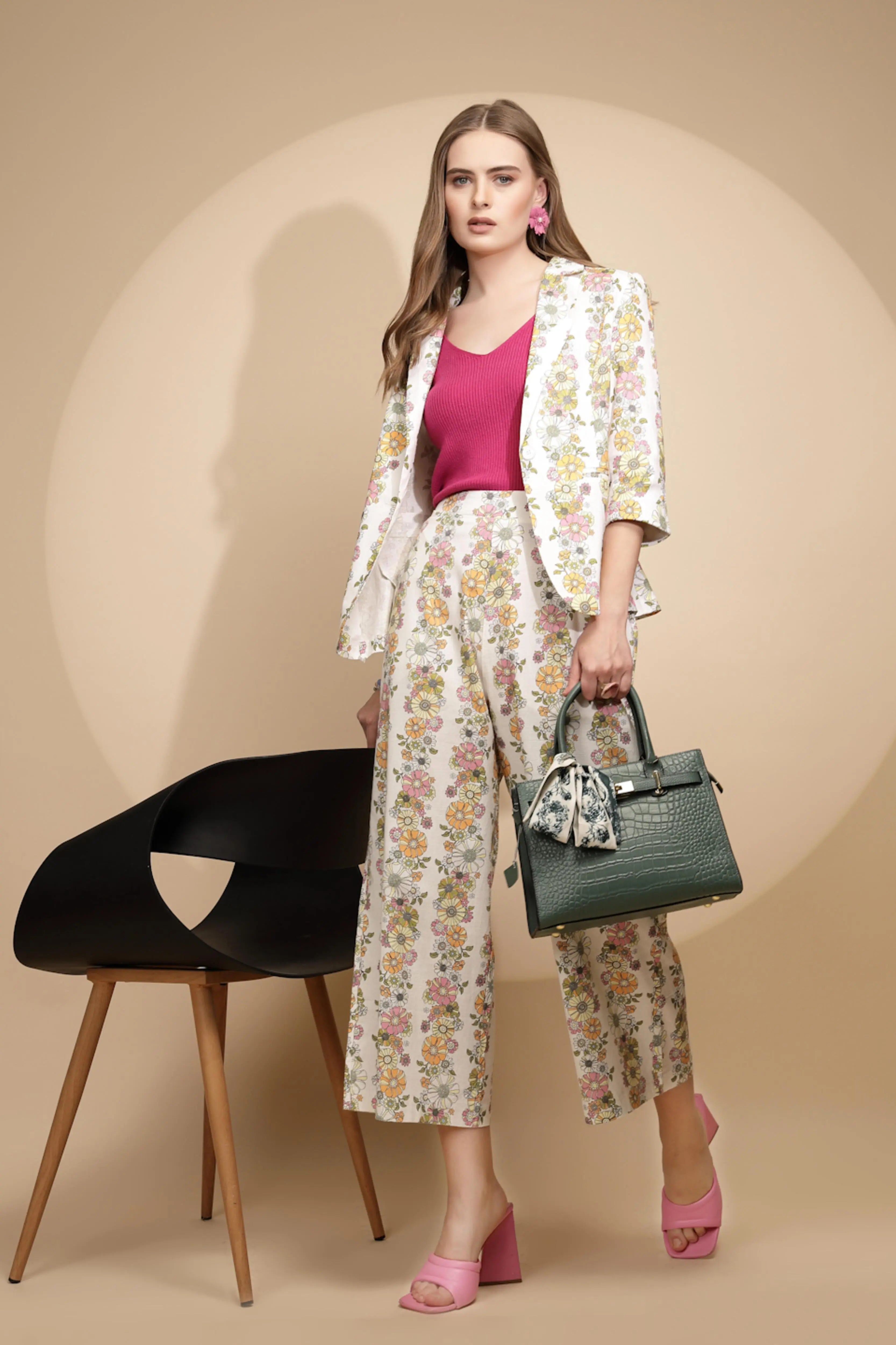 White Floral Cotton Blend Coat - Global Republic