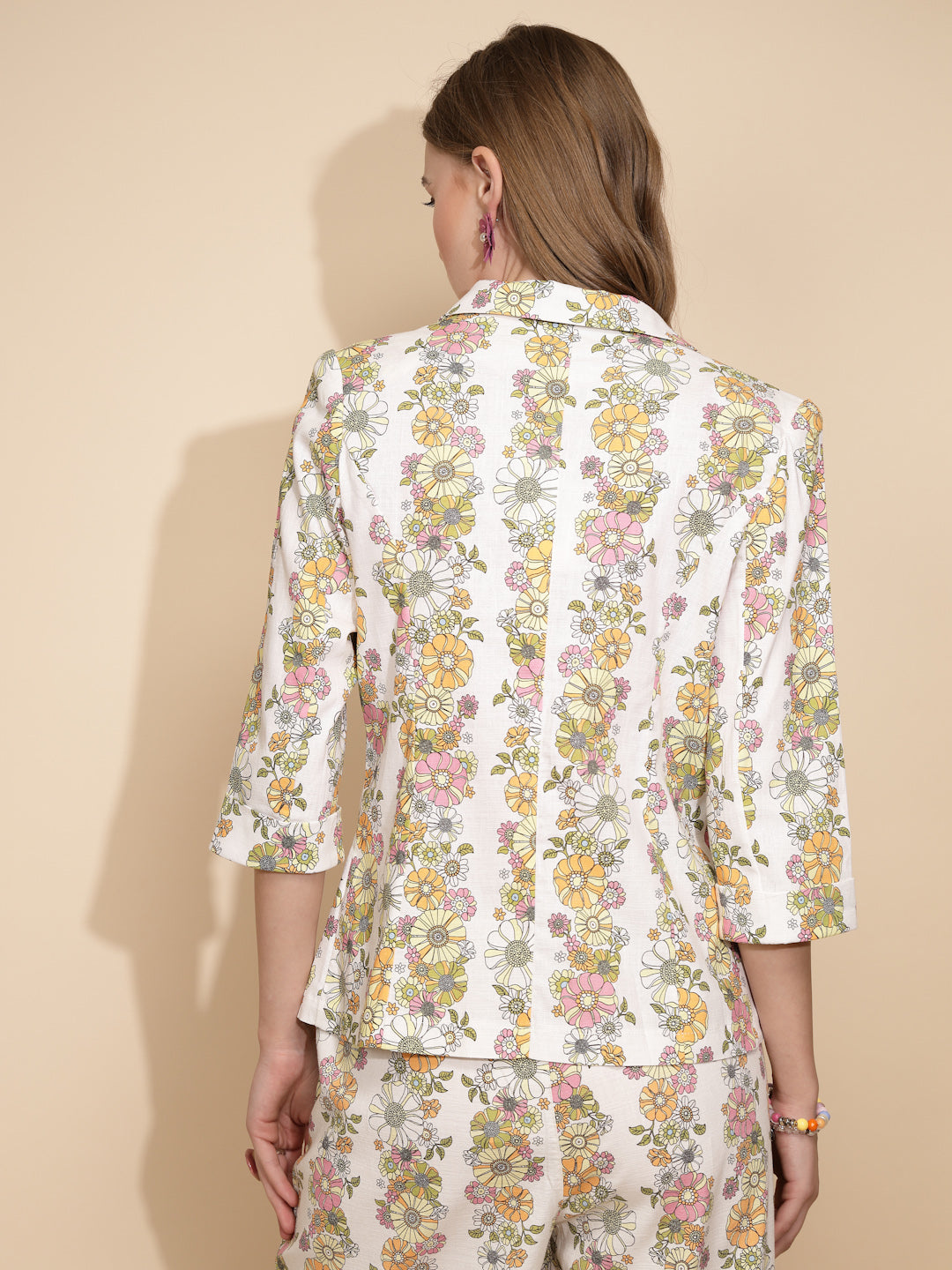 White Floral Cotton Blend Coat - Global Republic
