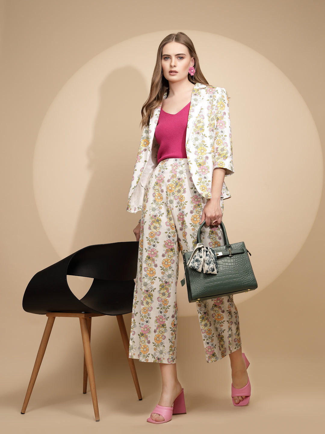 White Floral Cotton Blend Coat - Global Republic