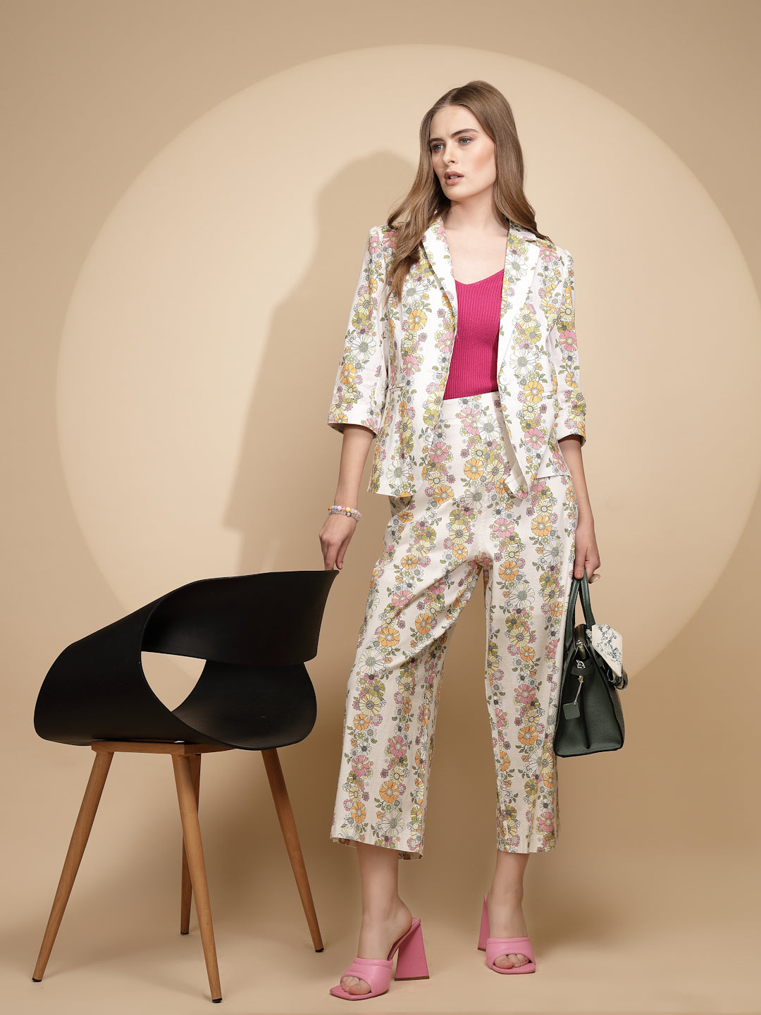 White Floral Cotton Blend Coat - Global Republic