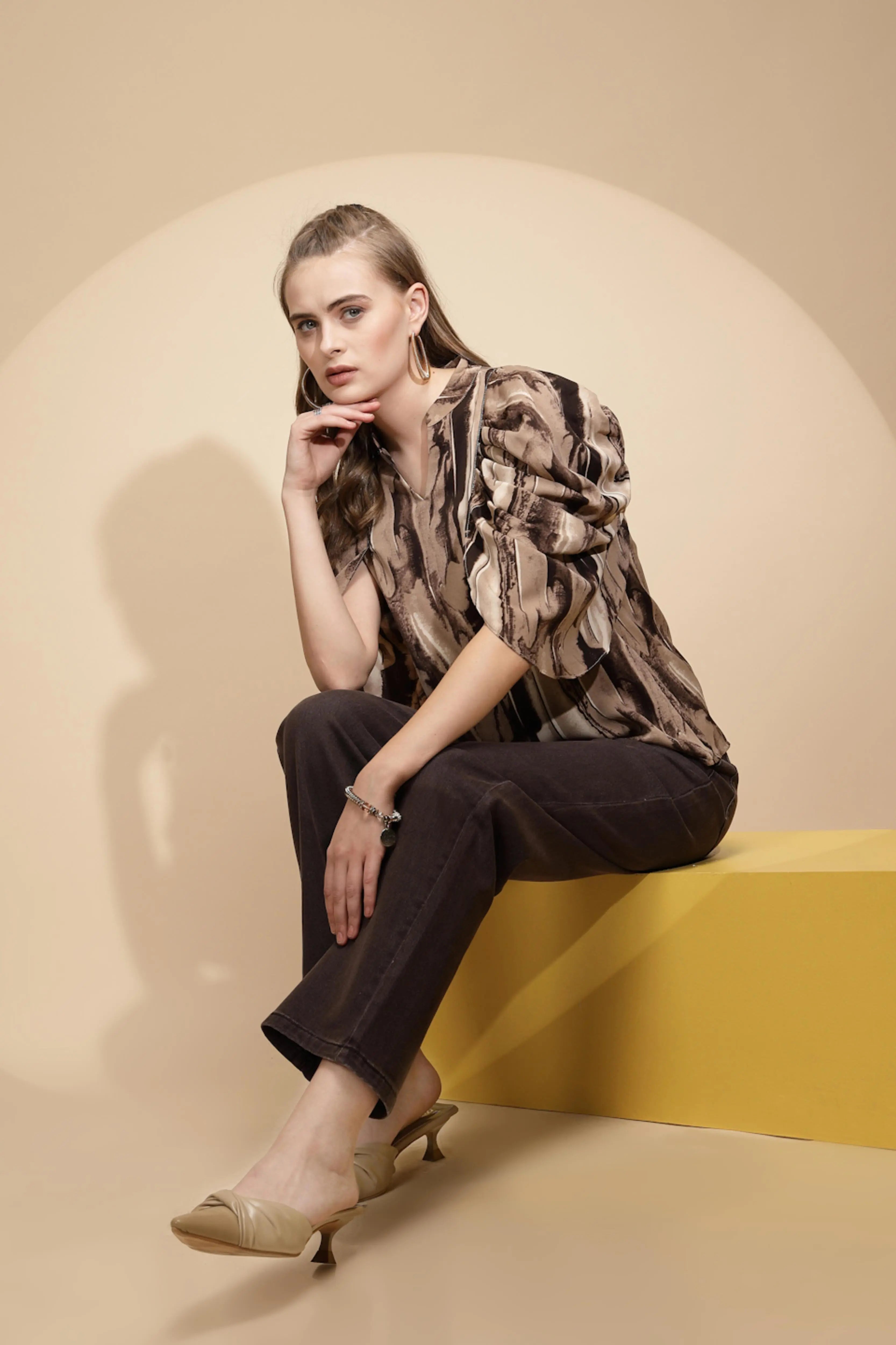 Coffee  Loose Fit Blouse For Women - Global Republic