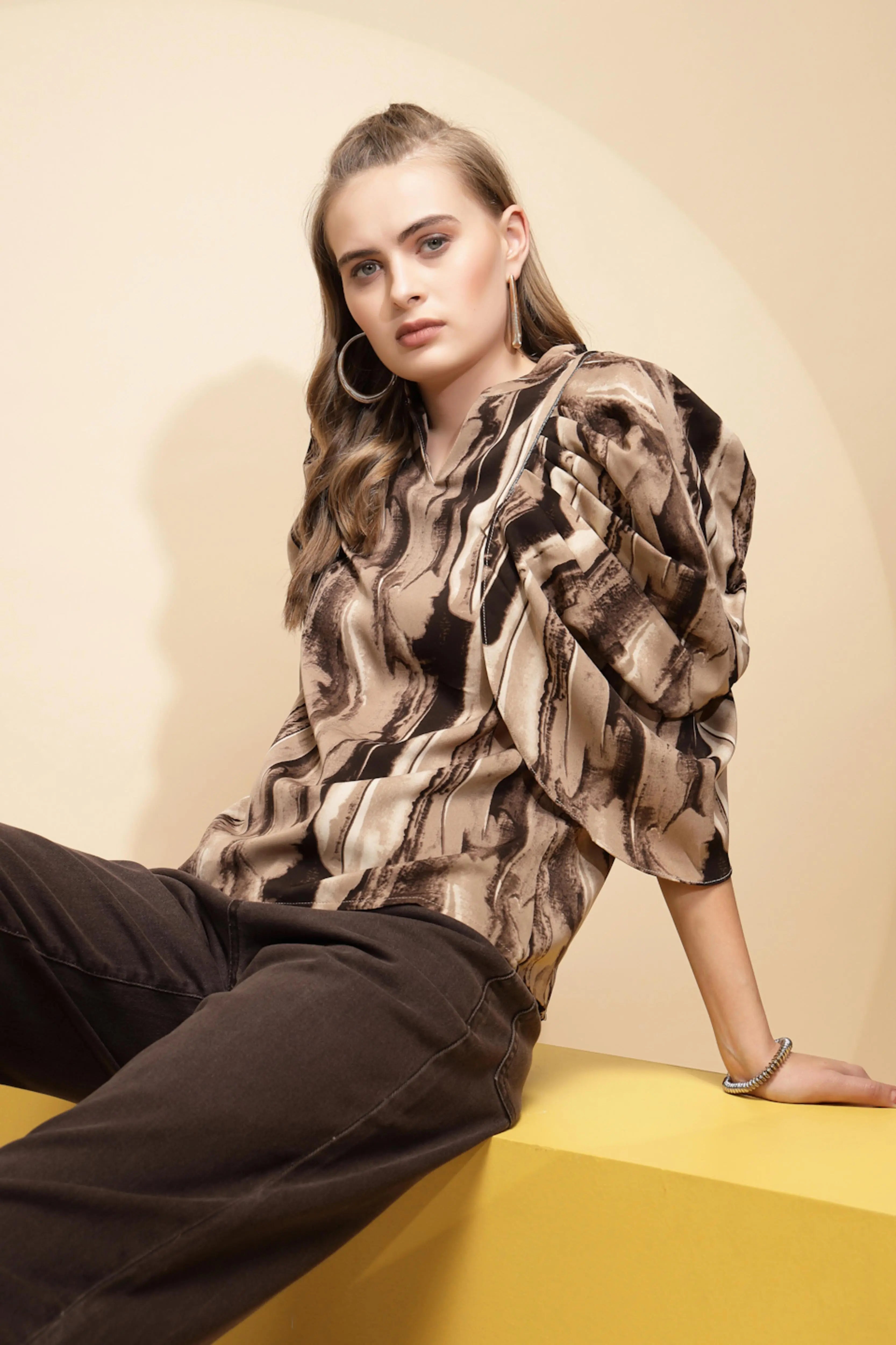 Coffee Loose Fit Blouse For Women - Global Republic