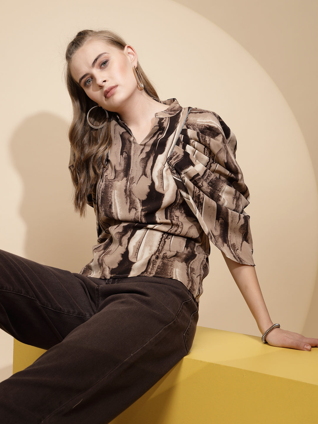 Coffee  Loose Fit Blouse For Women - Global Republic