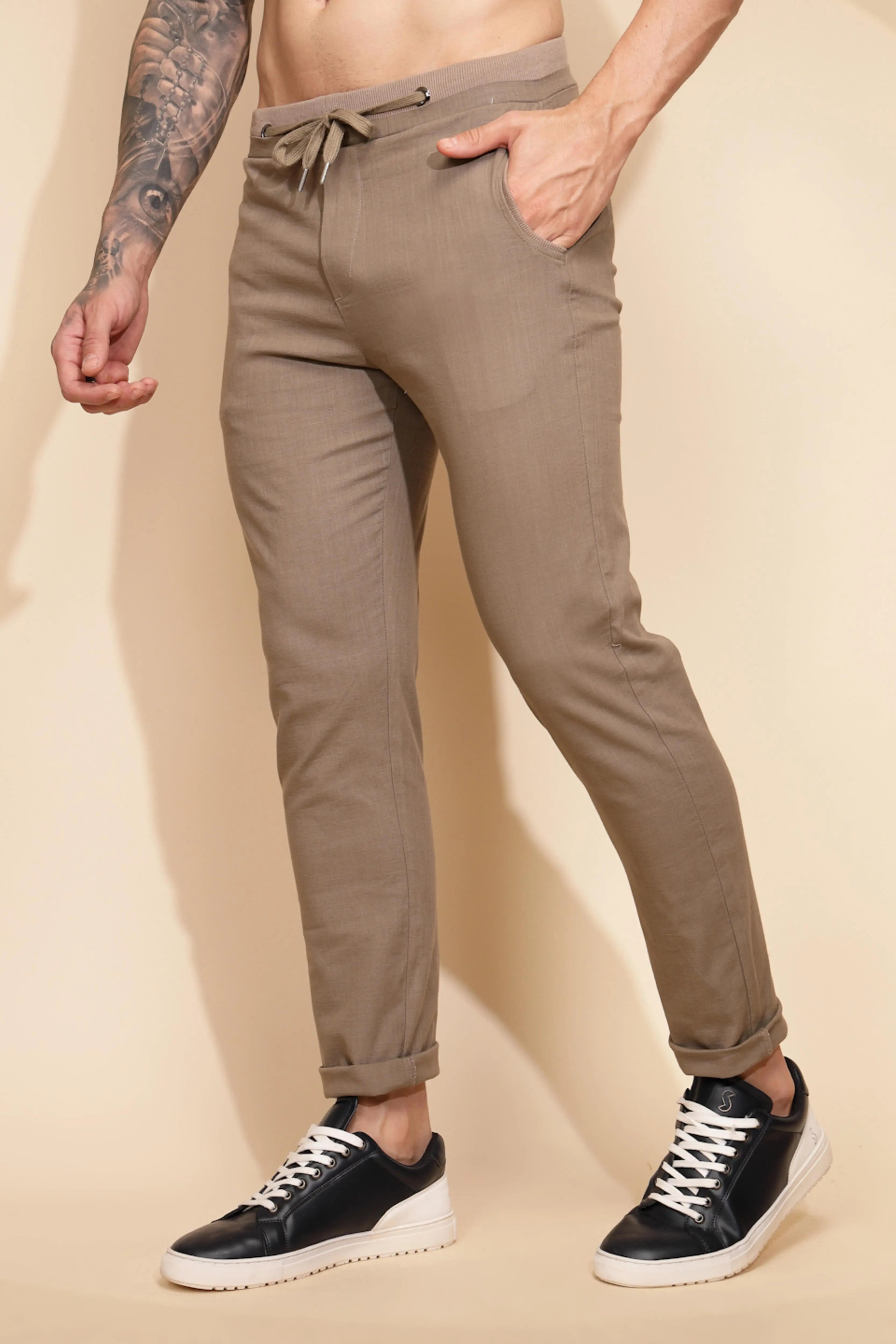 Brown Cotton Linen Relaxed Fit Lower - Global Republic