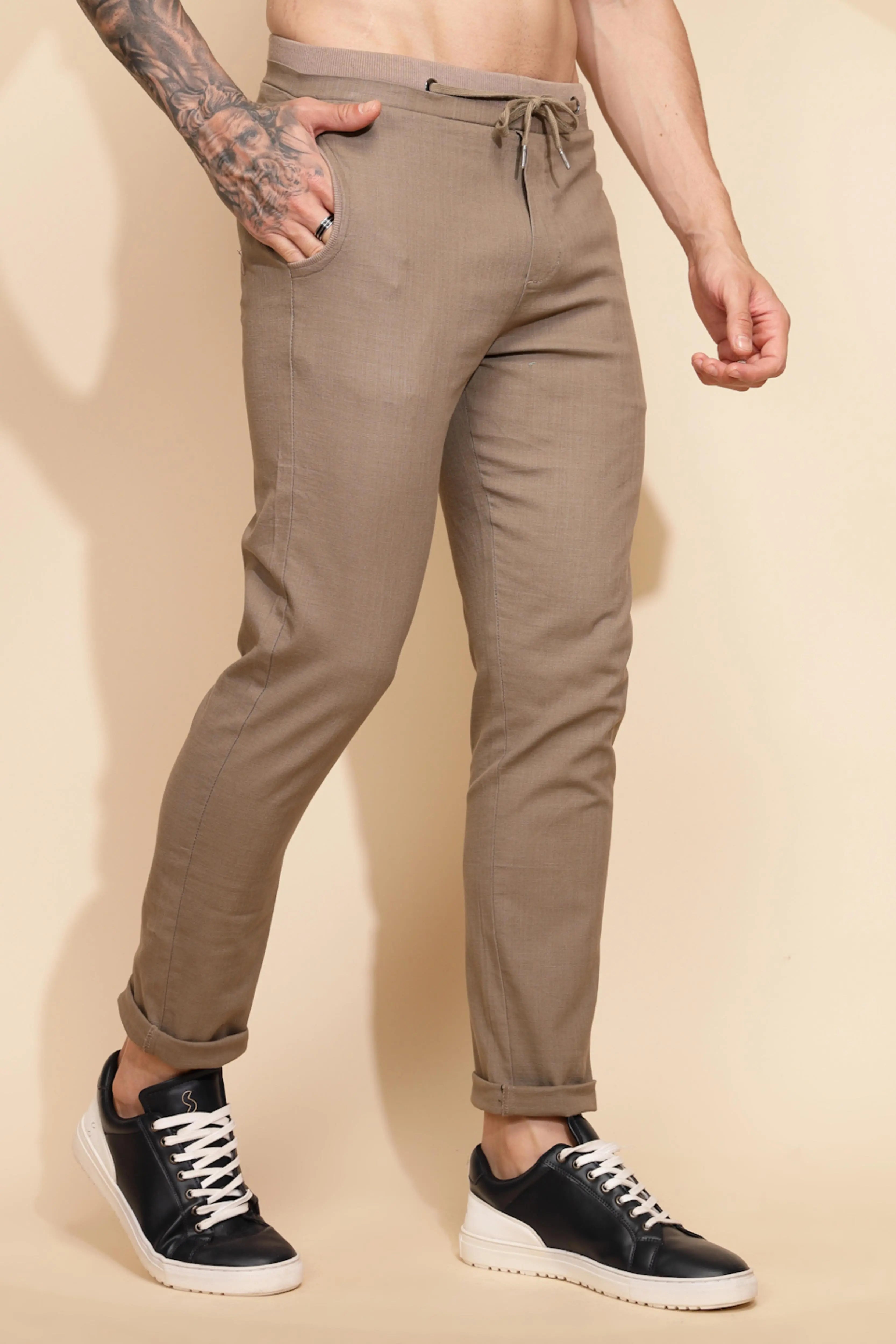 Brown Cotton Linen Relaxed Fit Lower - Global Republic