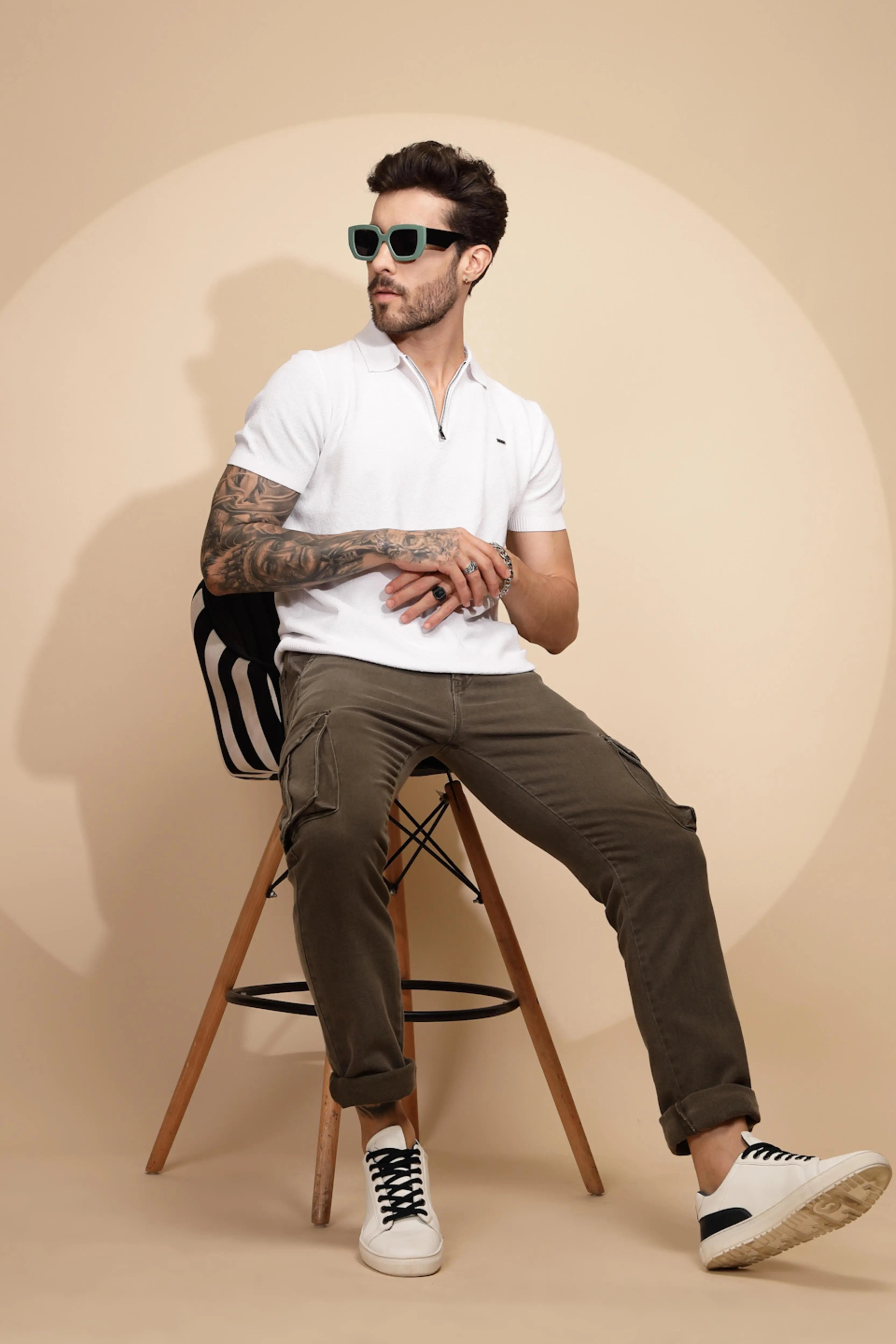 White Viscose Blend Regular Fit T-Shirt - Global Republic