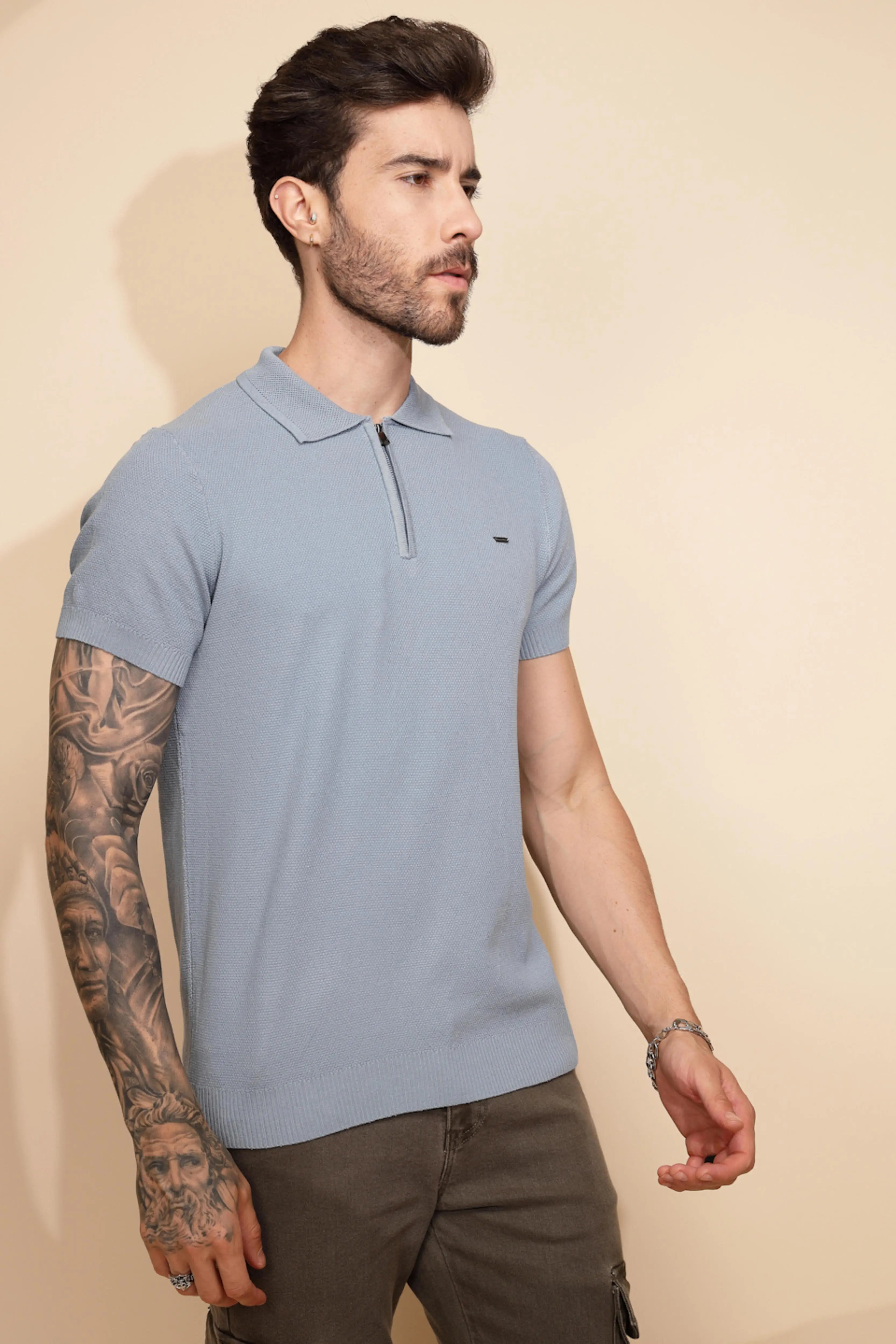 Blue Viscose Blend Regular Fit T-Shirt For Men - Global Republic