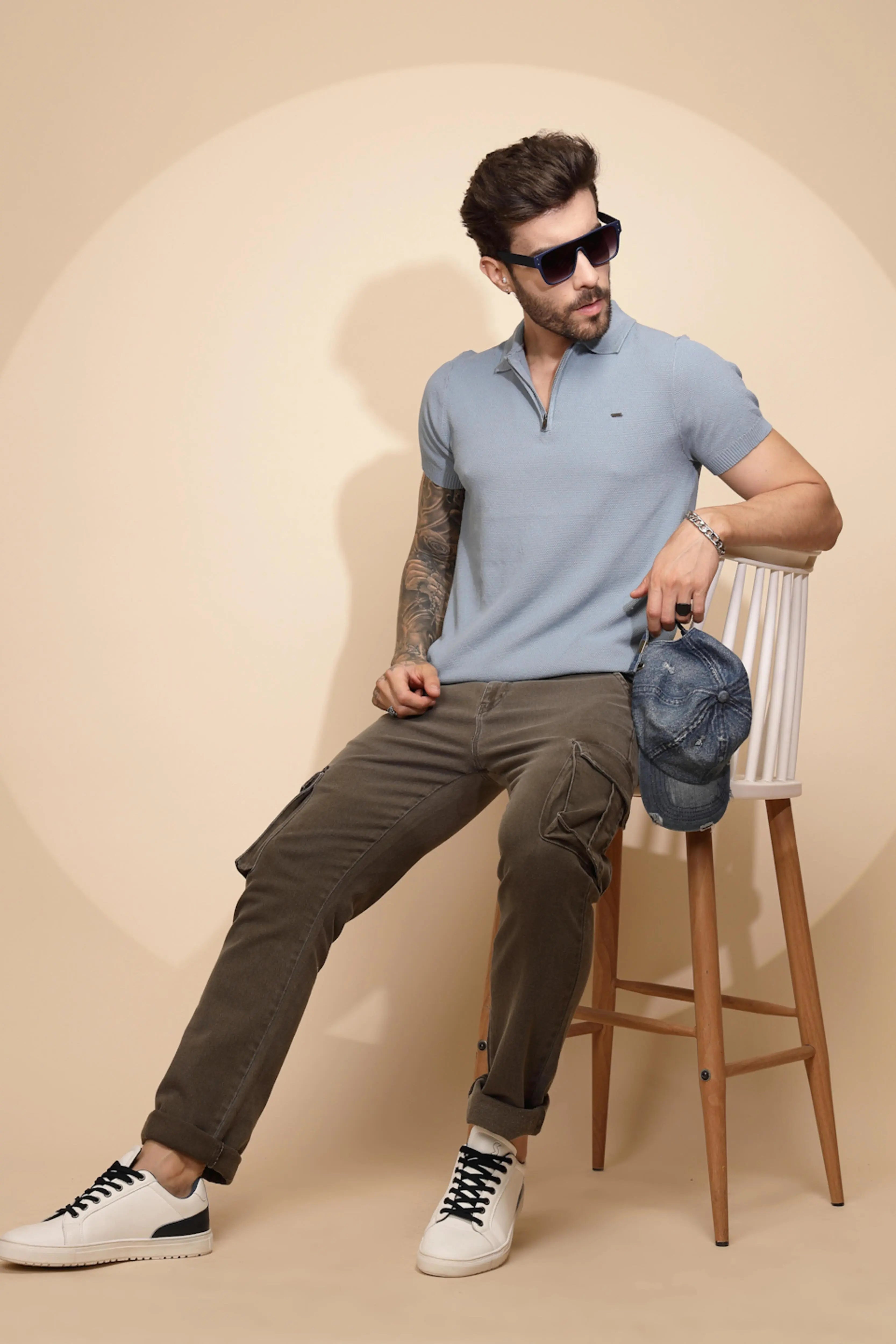 Blue Viscose Blend T-Shirt - Global Republic