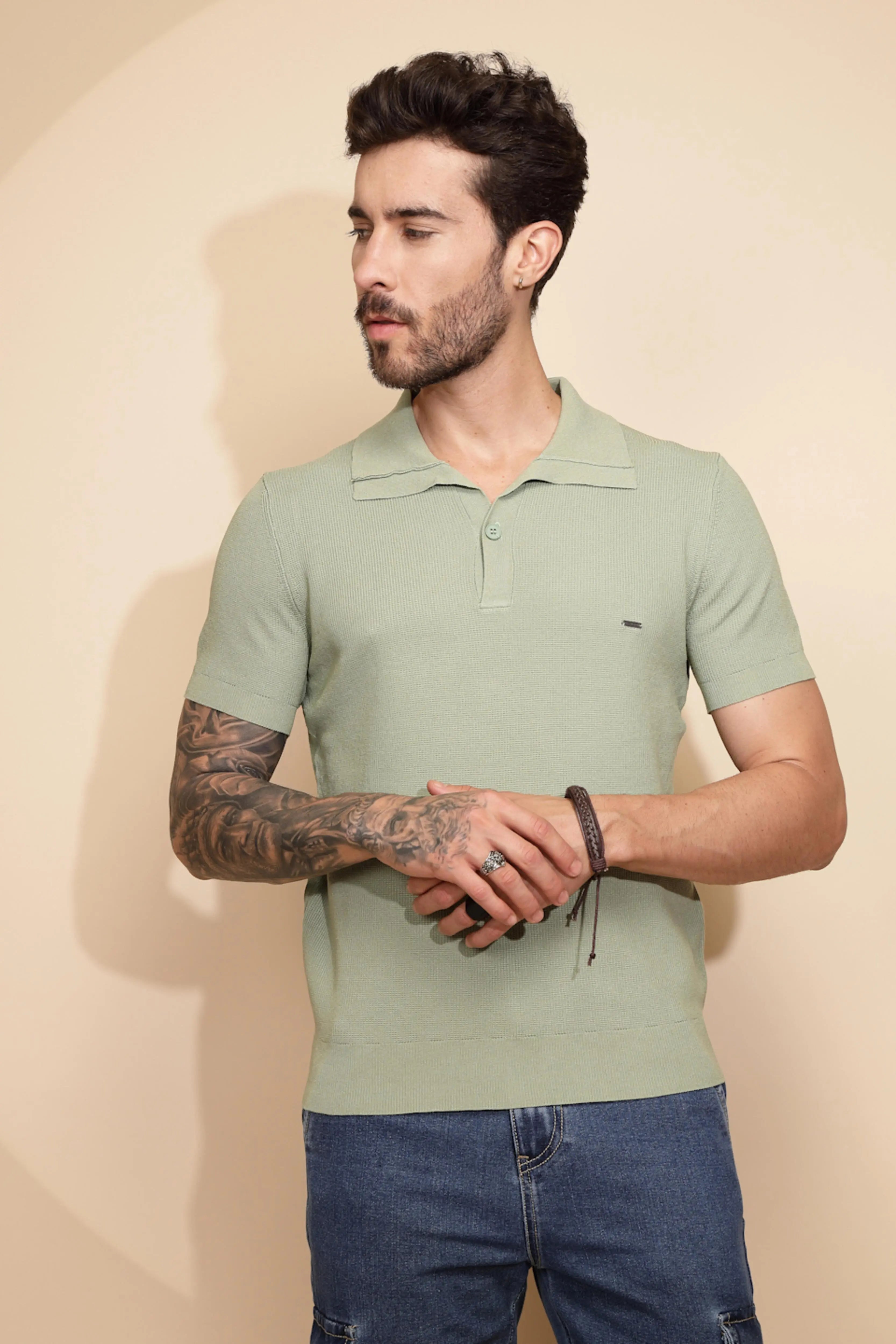 Green Viscose Blend Regular Fit T-Shirt For Men - Global Republic