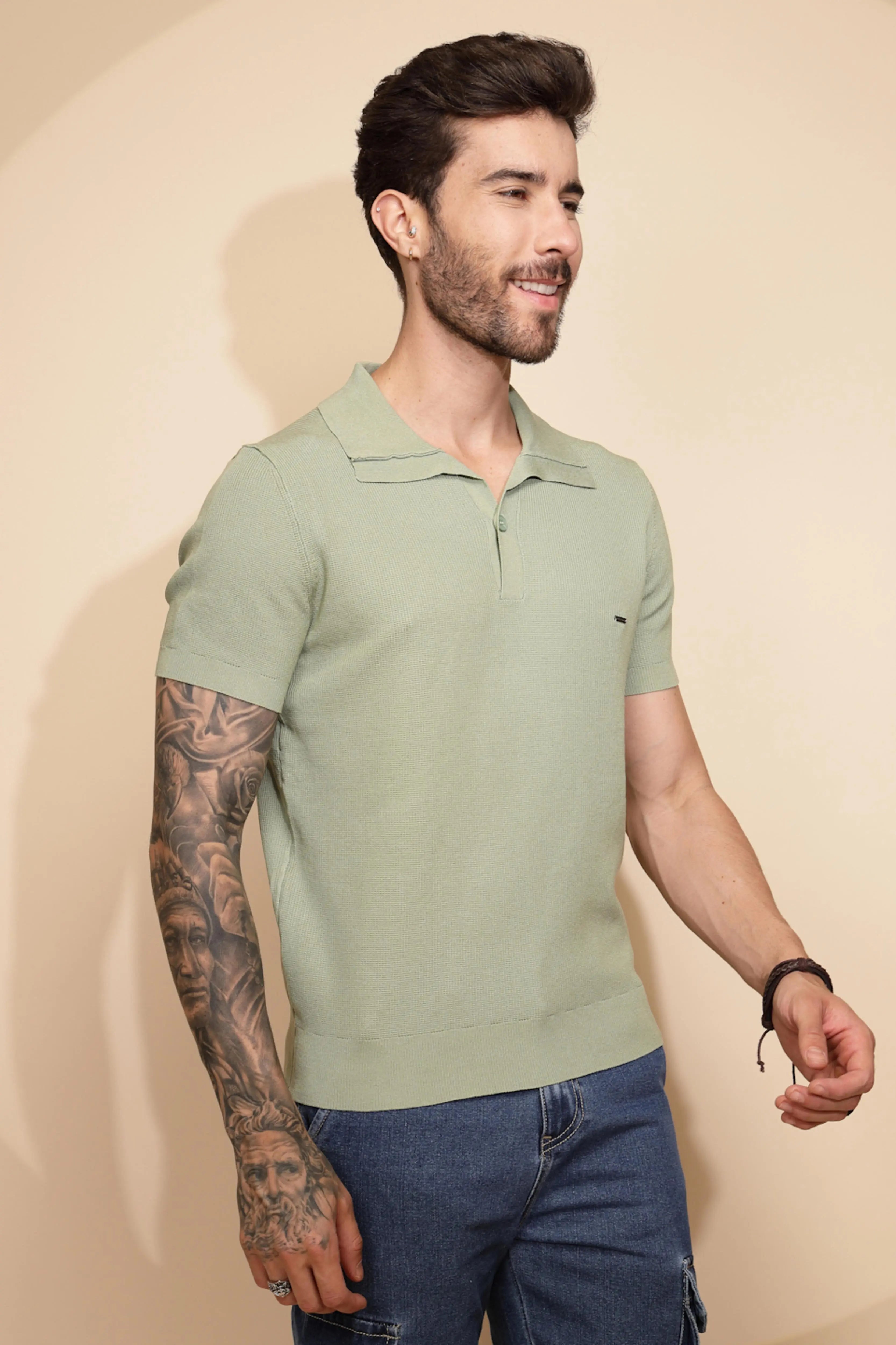 Green Viscose Blend Regular Fit T-Shirt For Men - Global Republic