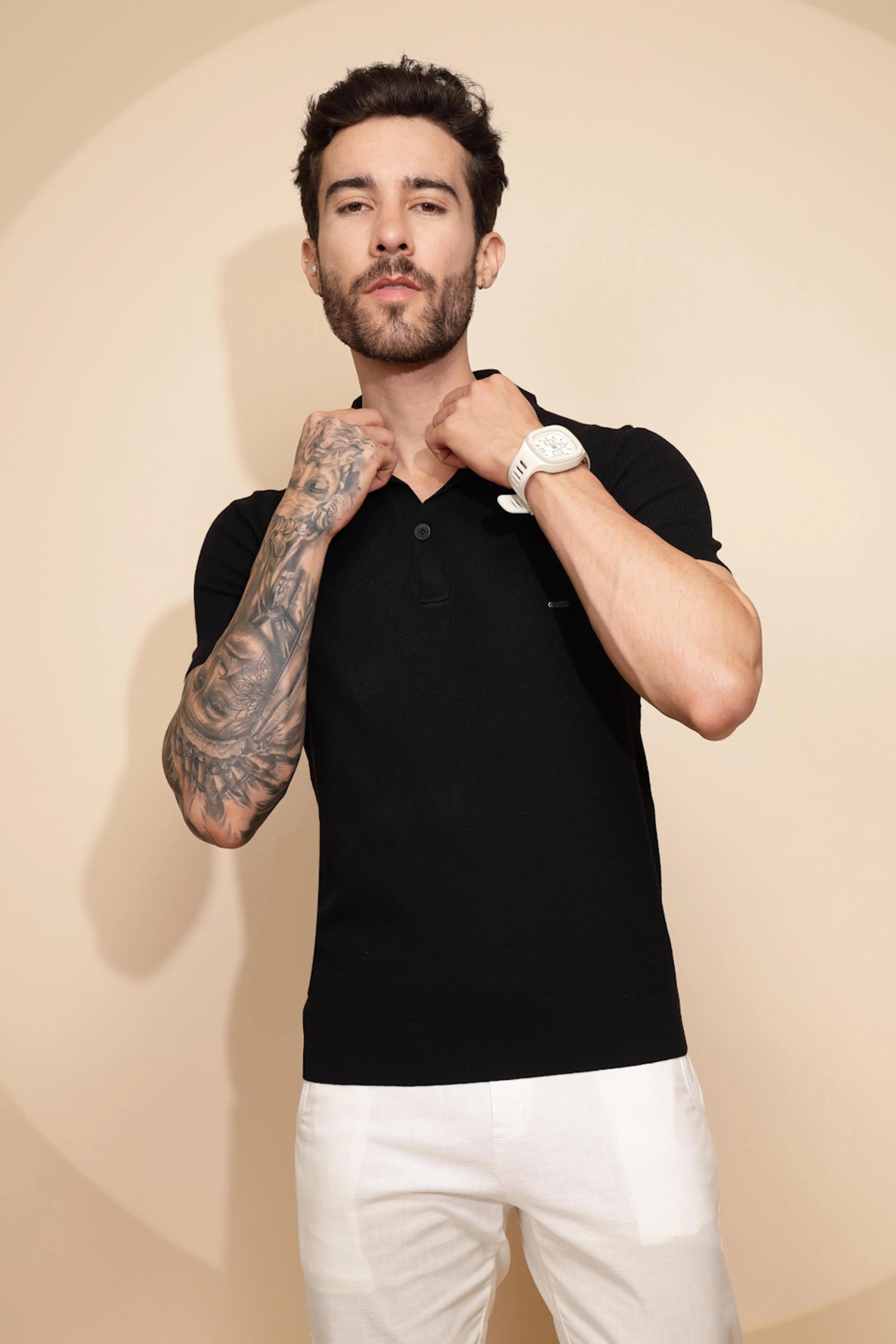 Black Viscose Blend Regular Fit T-Shirt For Men - Global Republic