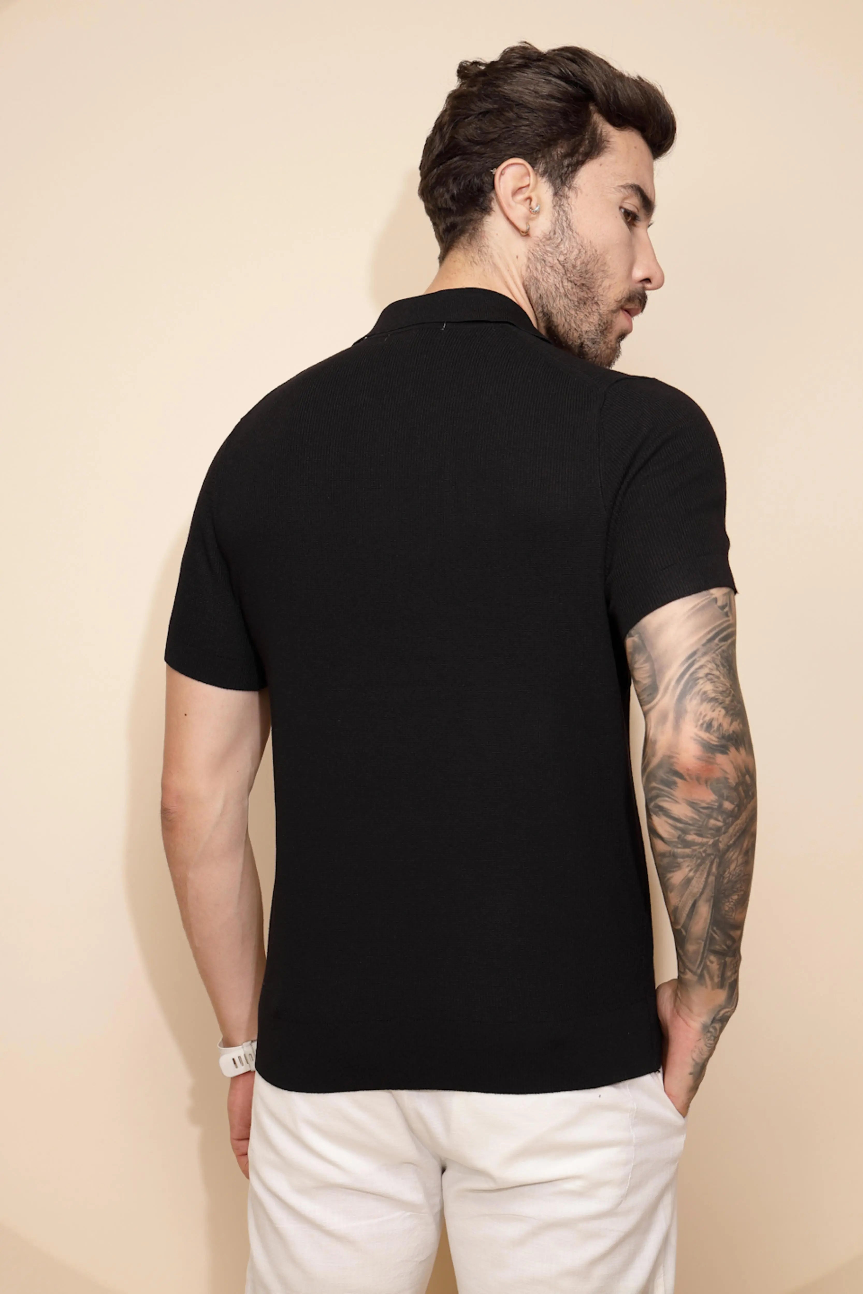 Black Viscose Blend Regular Fit T-Shirt For Men - Global Republic