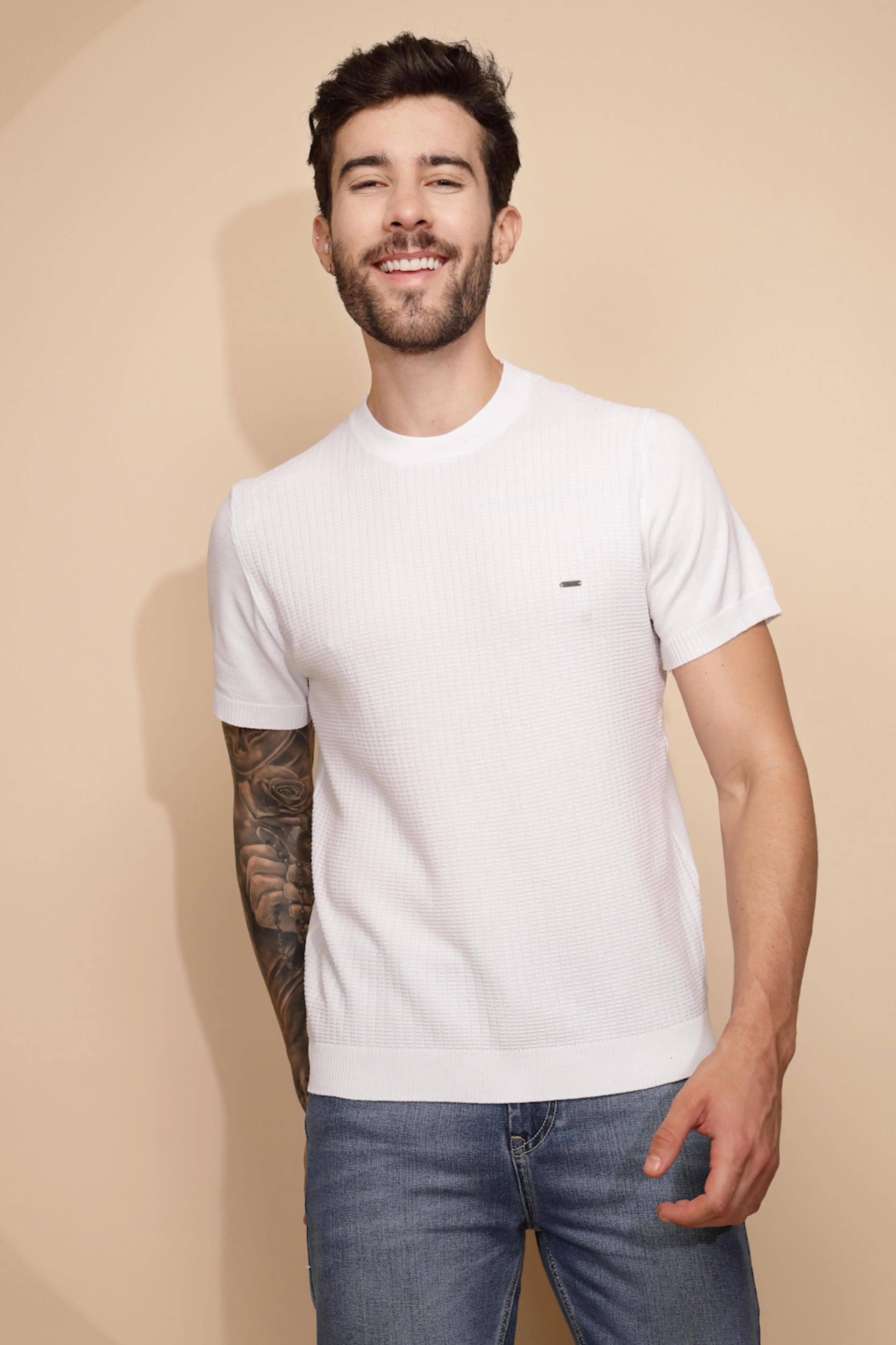 White Viscose Regular Fit T-Shirt - Global Republic