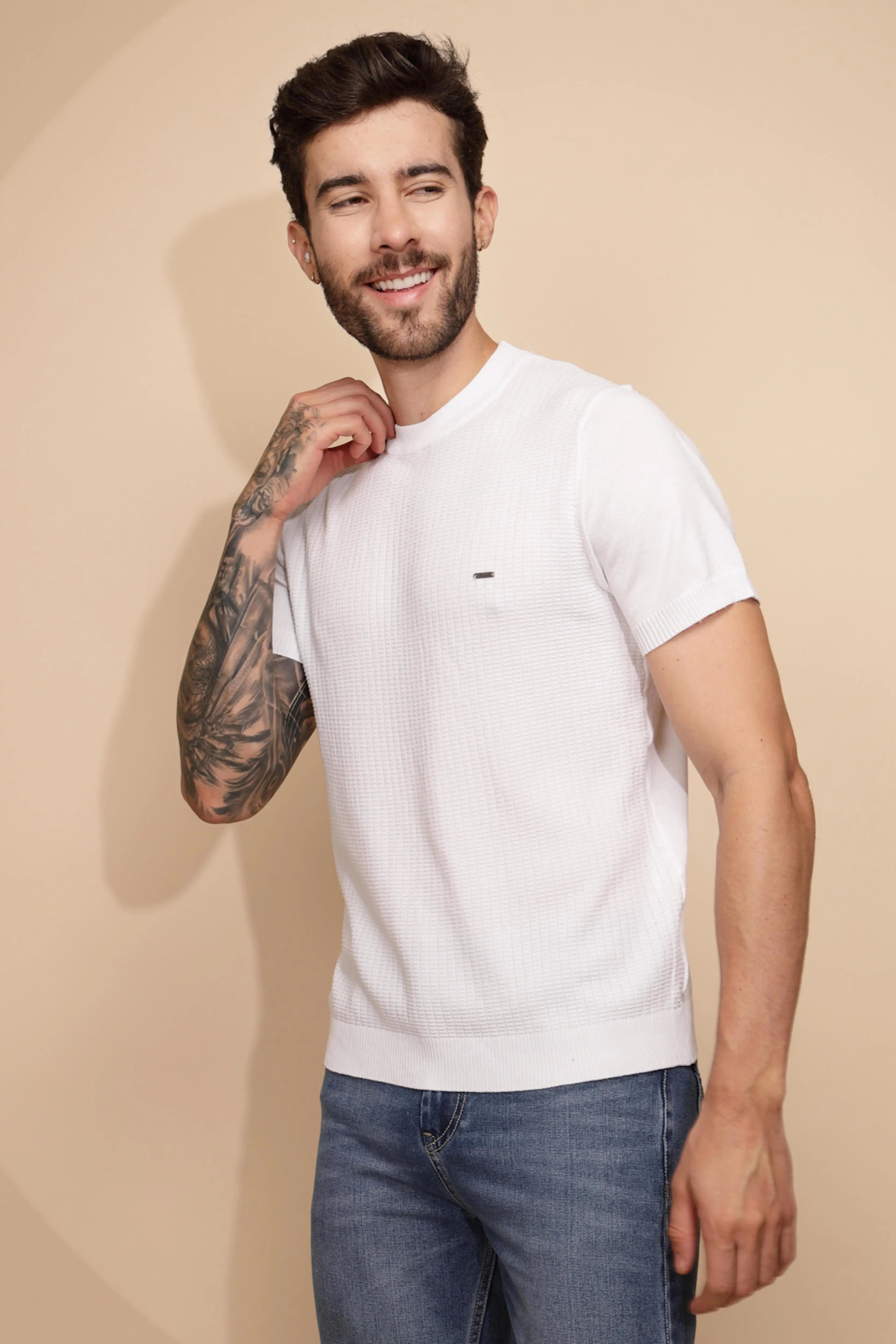 White Viscose Regular Fit T-Shirt - Global Republic