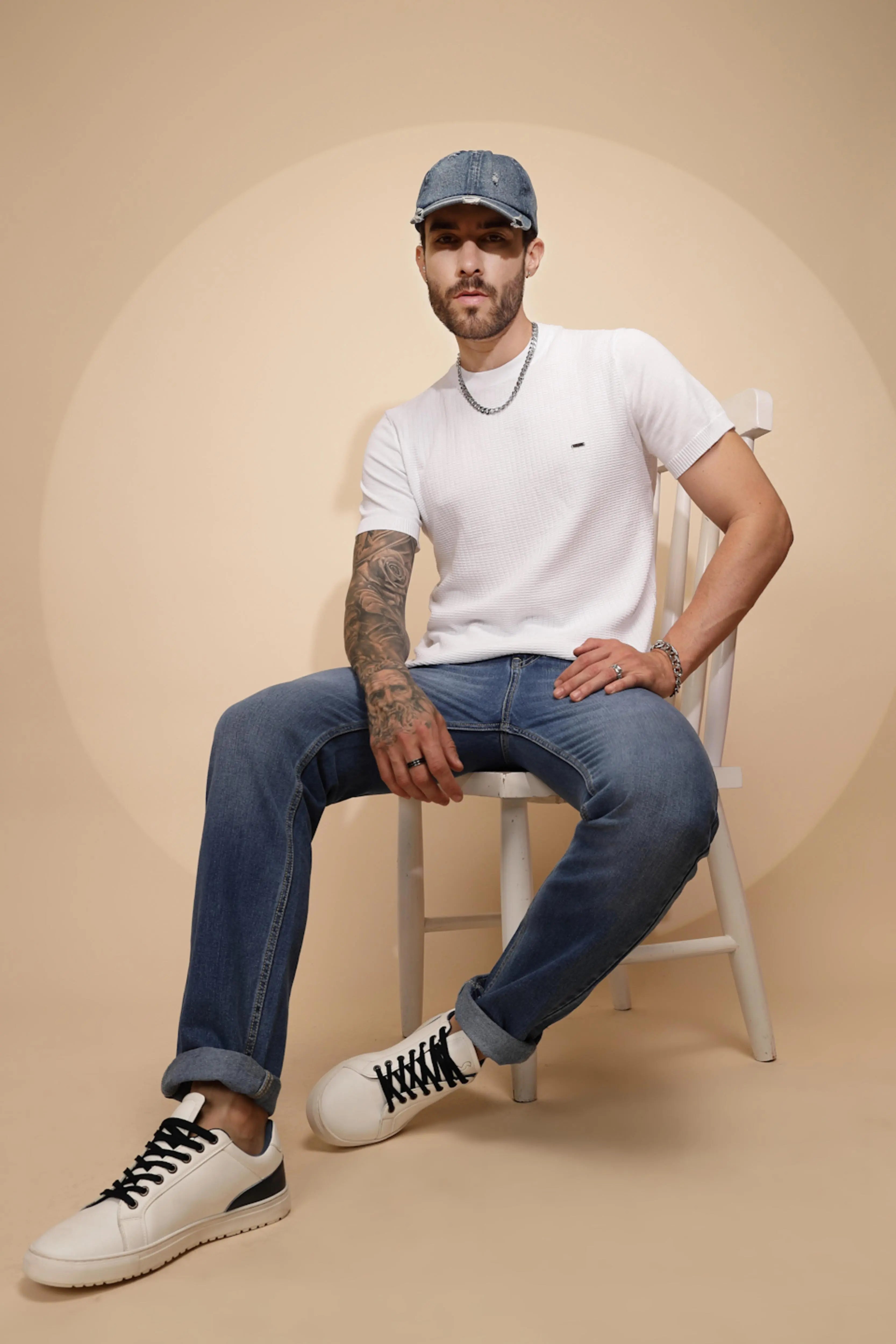 White Viscose Regular Fit T-Shirt - Global Republic