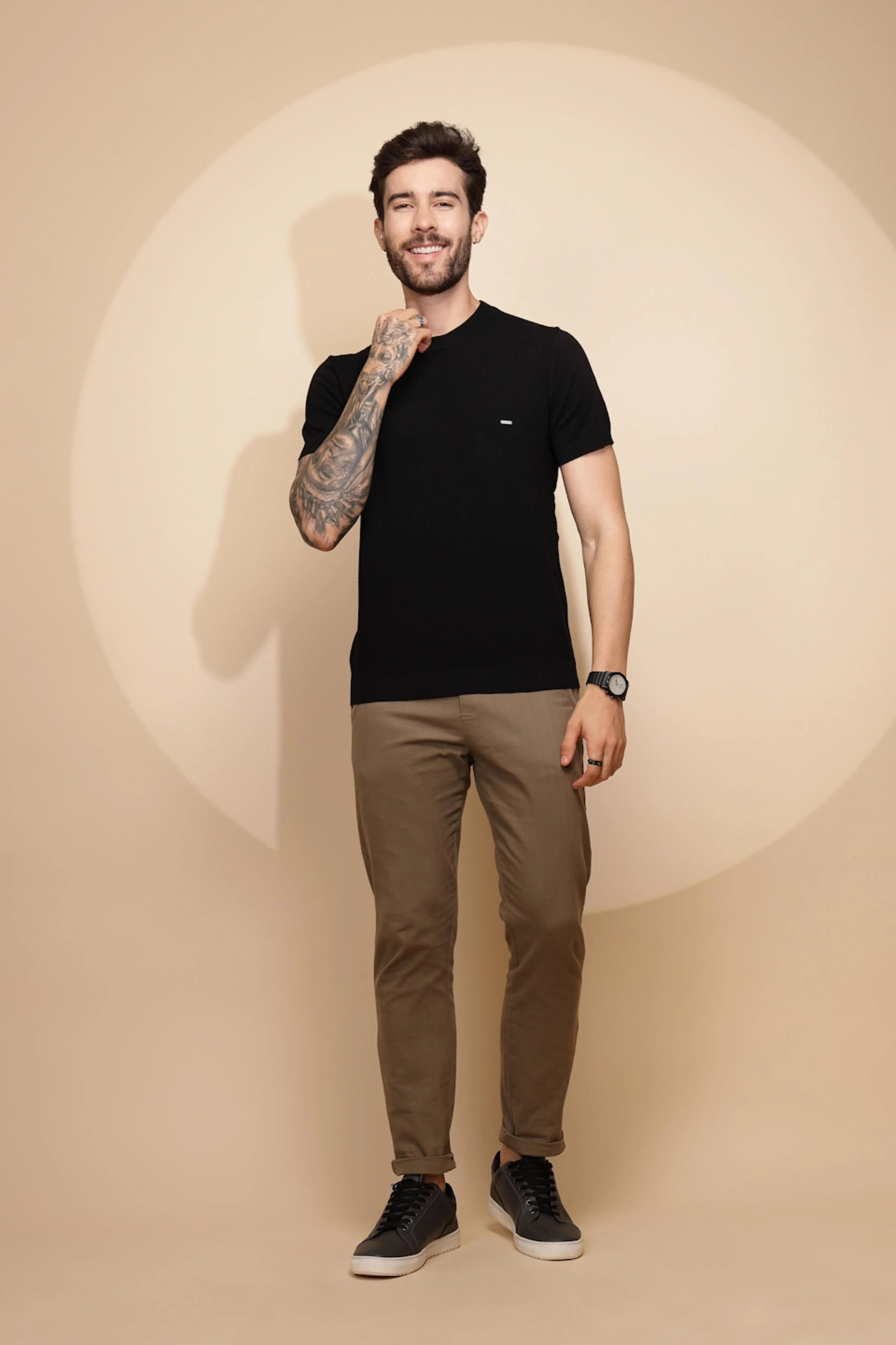 Black Viscose Blend Regular Fit T-Shirt - Global Republic