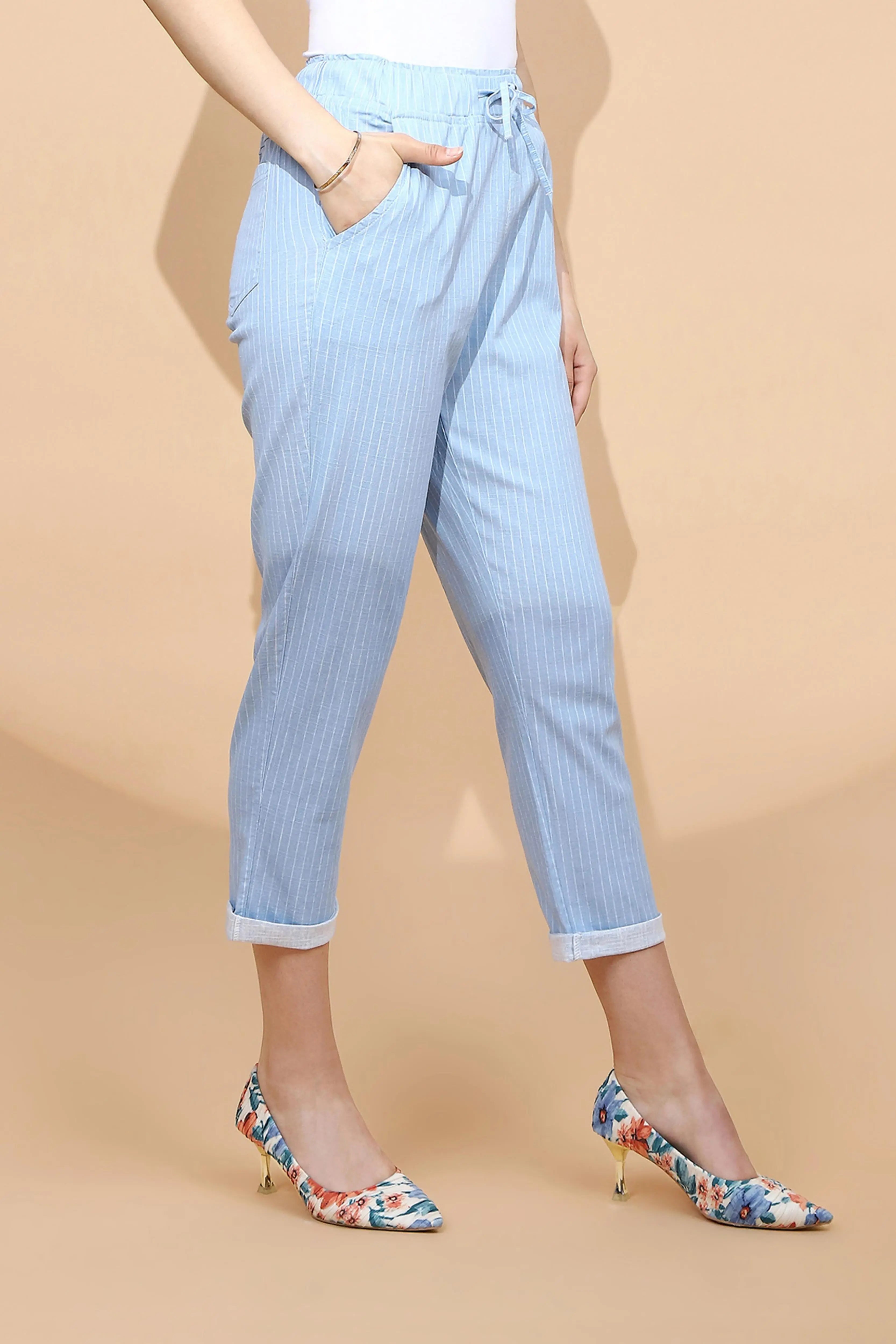 Sky Blue Cotton Regular Fit Lower - Global Republic