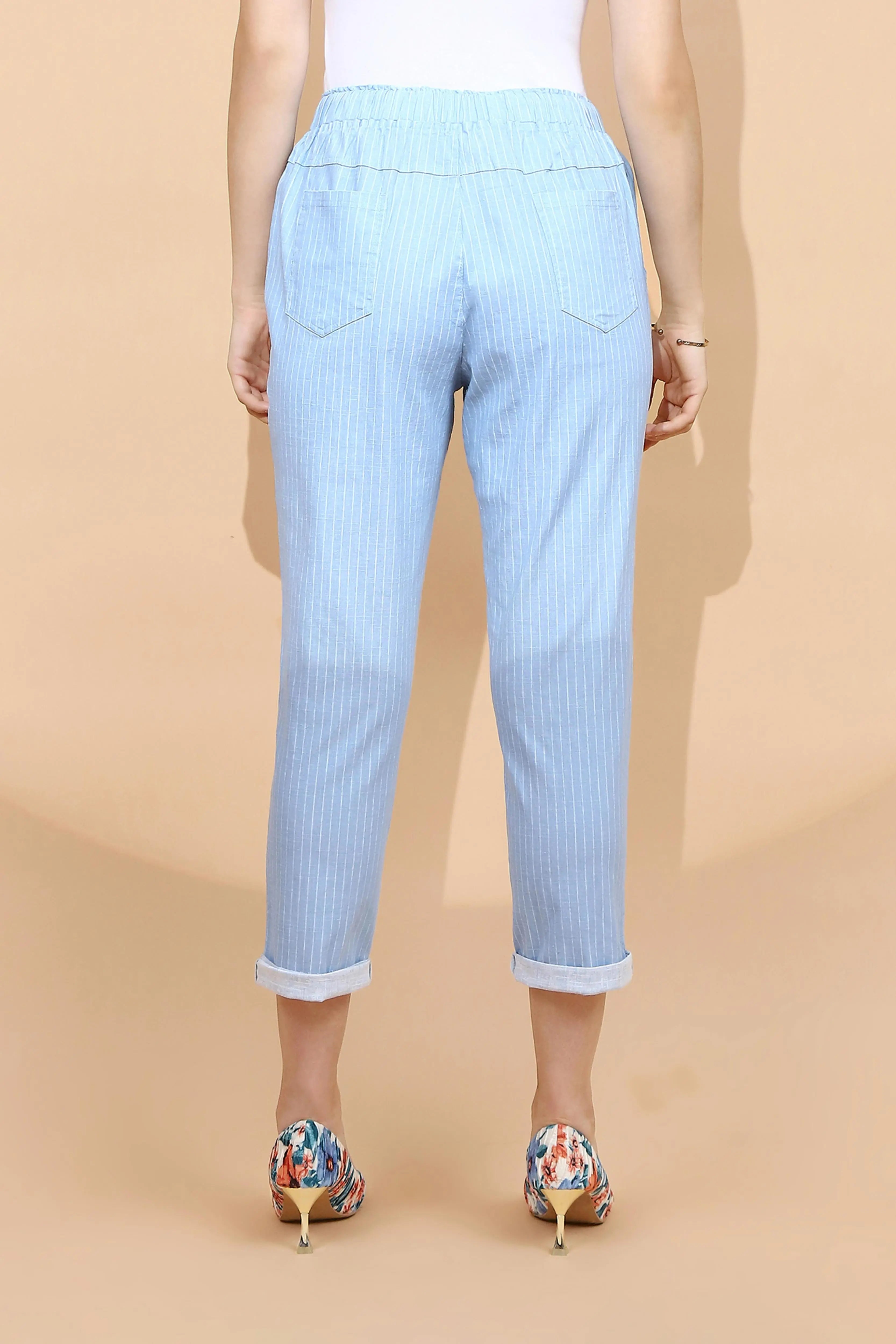 Sky Blue Cotton Regular Fit Lower - Global Republic