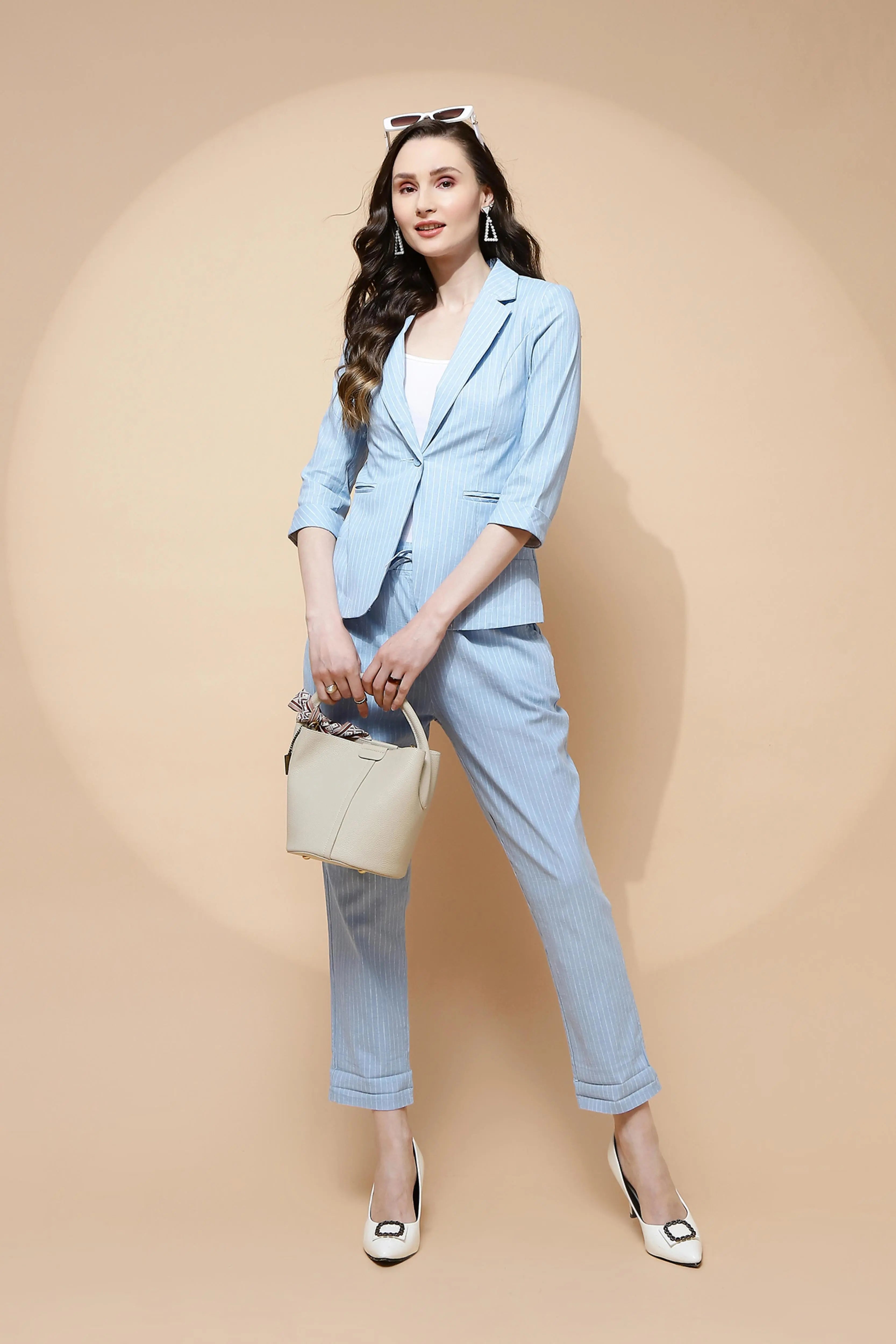 Sky Blue Cotton Regular Fit Lower