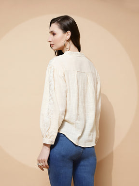 Natural Embroidered Polycotton Top