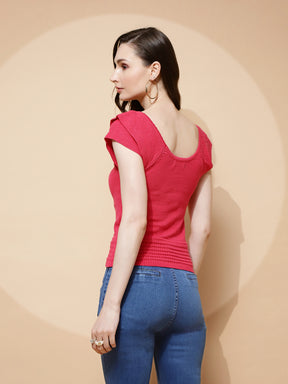 Hot Pink Poly Blend Solid Top