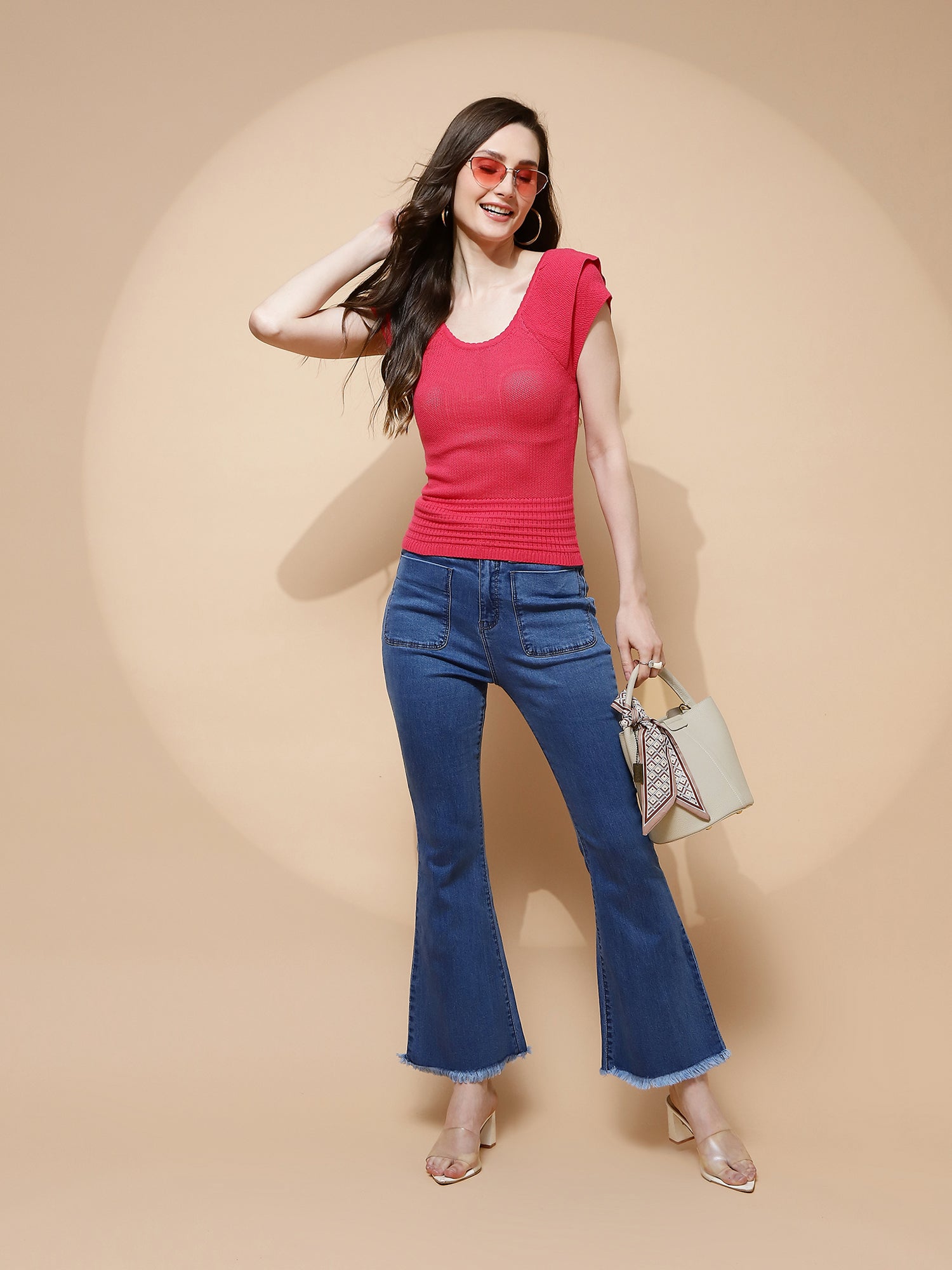 Hot Pink Poly Blend Solid Top