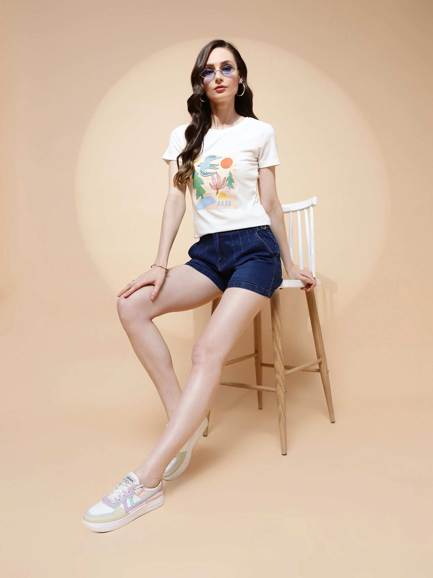 White Cotton Blend Graphic Top - Global Republic