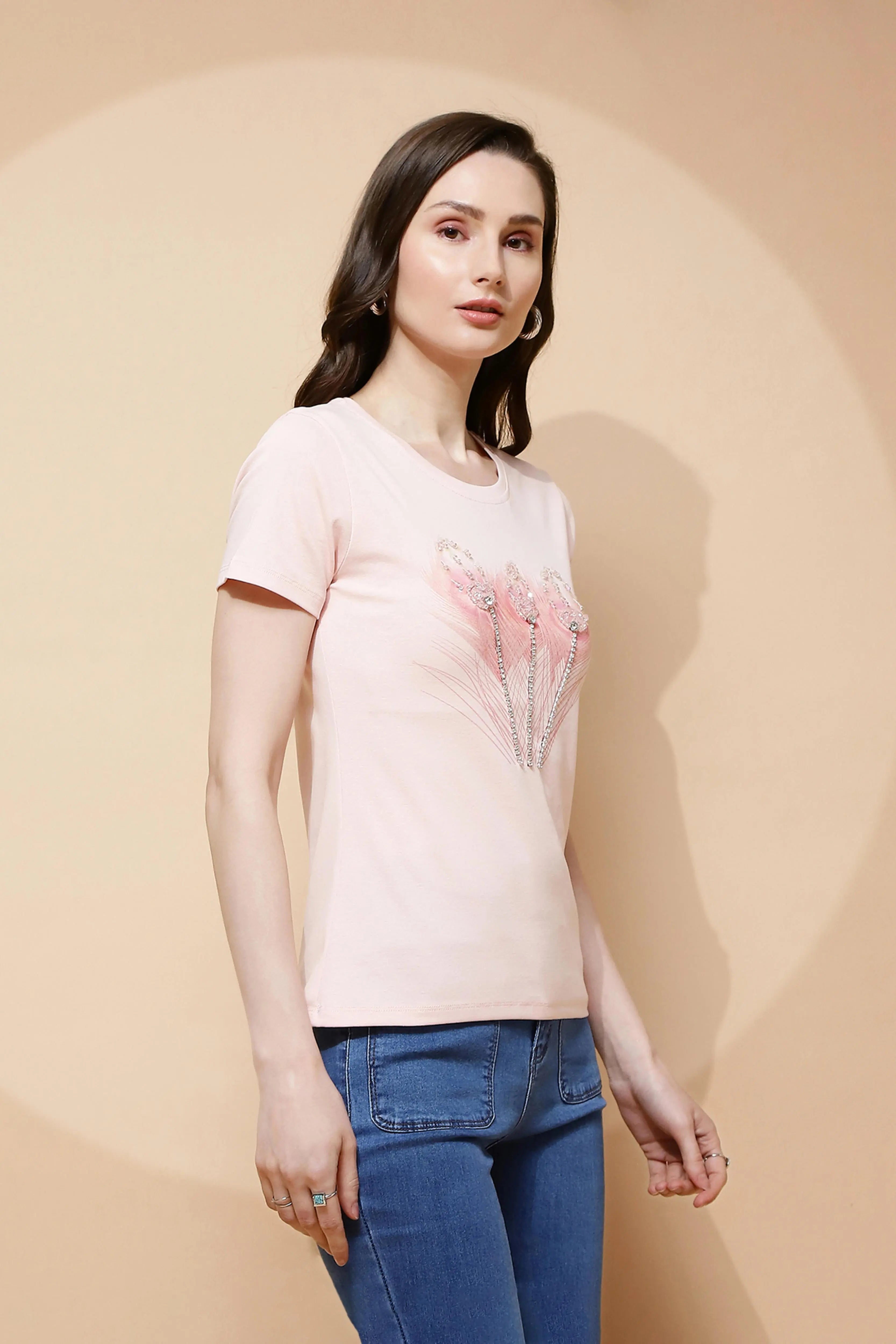 Pink Embellished Cotton Blend Top - Global Republic