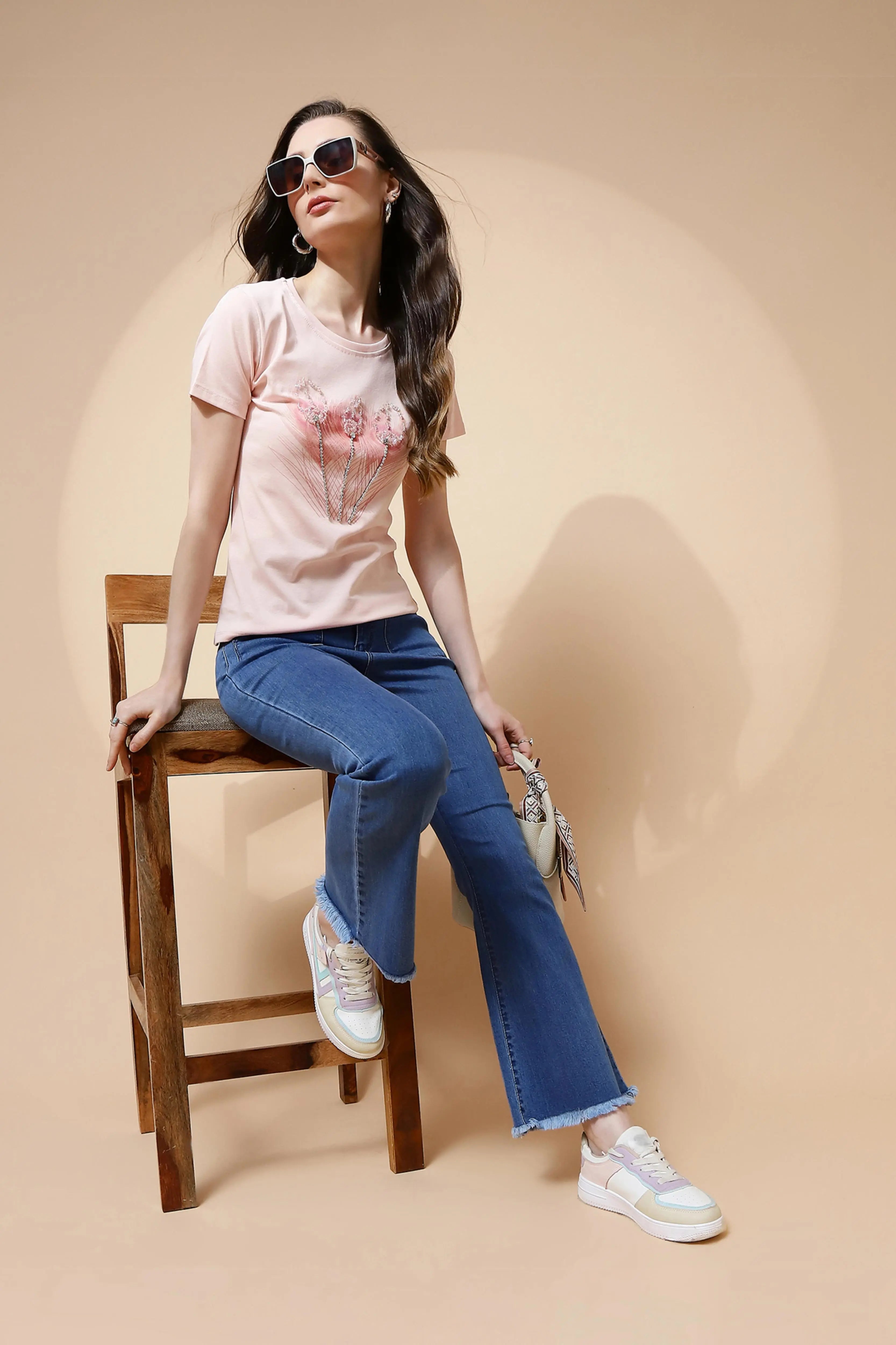 Pink Embellished Cotton Blend Top - Global Republic