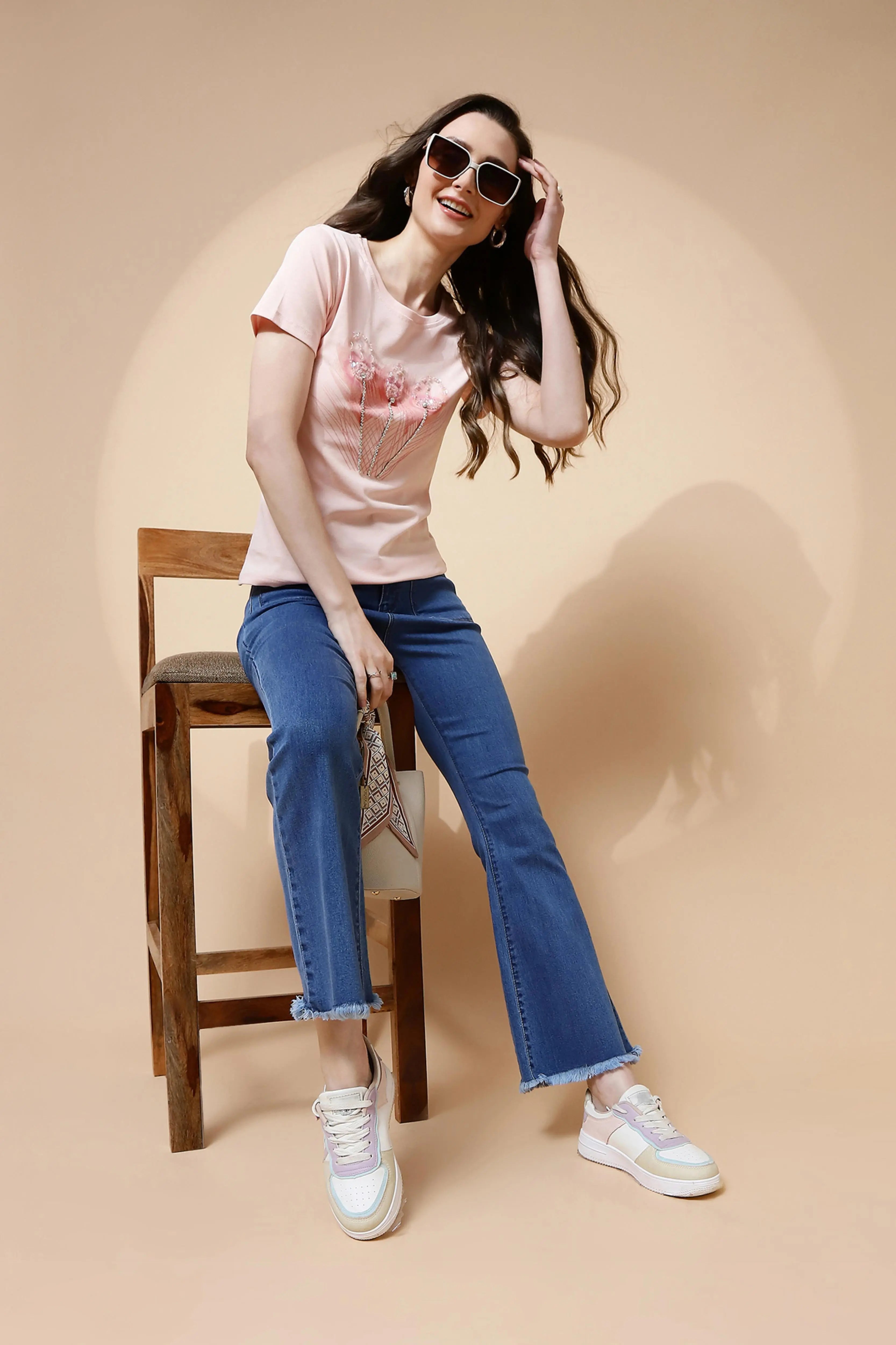 Pink Embellished Cotton Blend Top - Global Republic