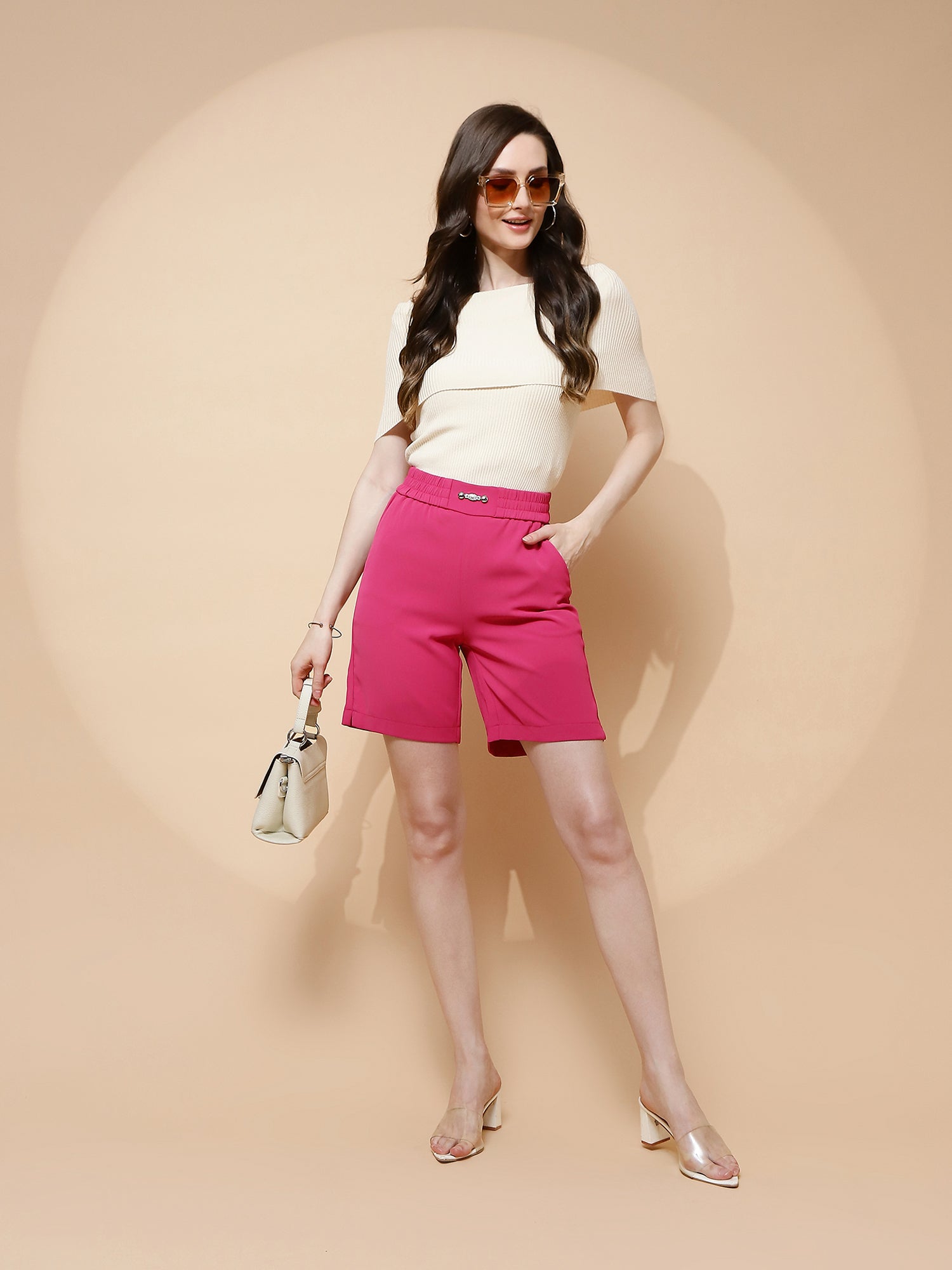 Hot Pink  Twill Relaxed Fit Shorts - Global Republic