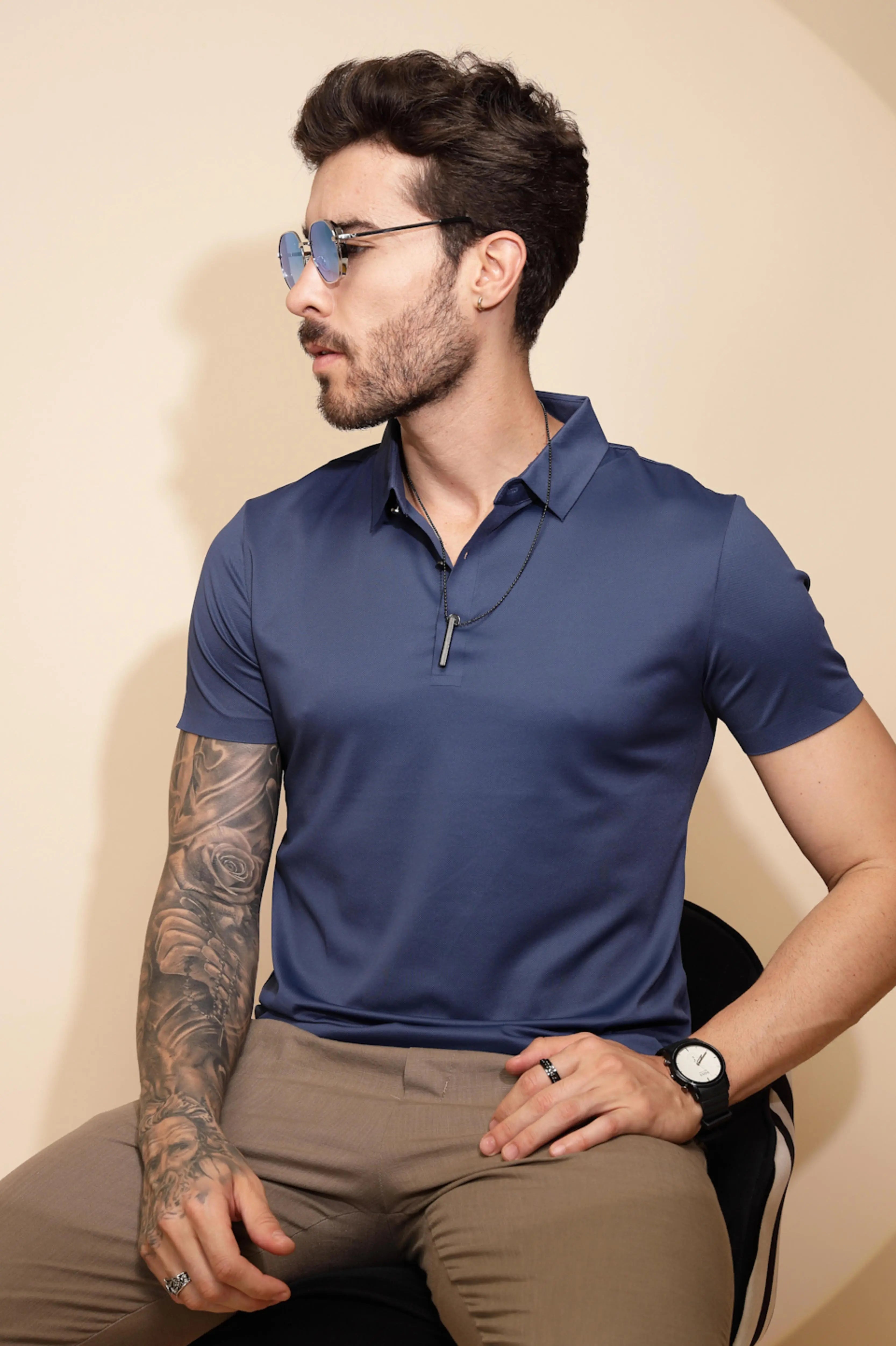 Blue  Regular Fit T-Shirt - Global Republic