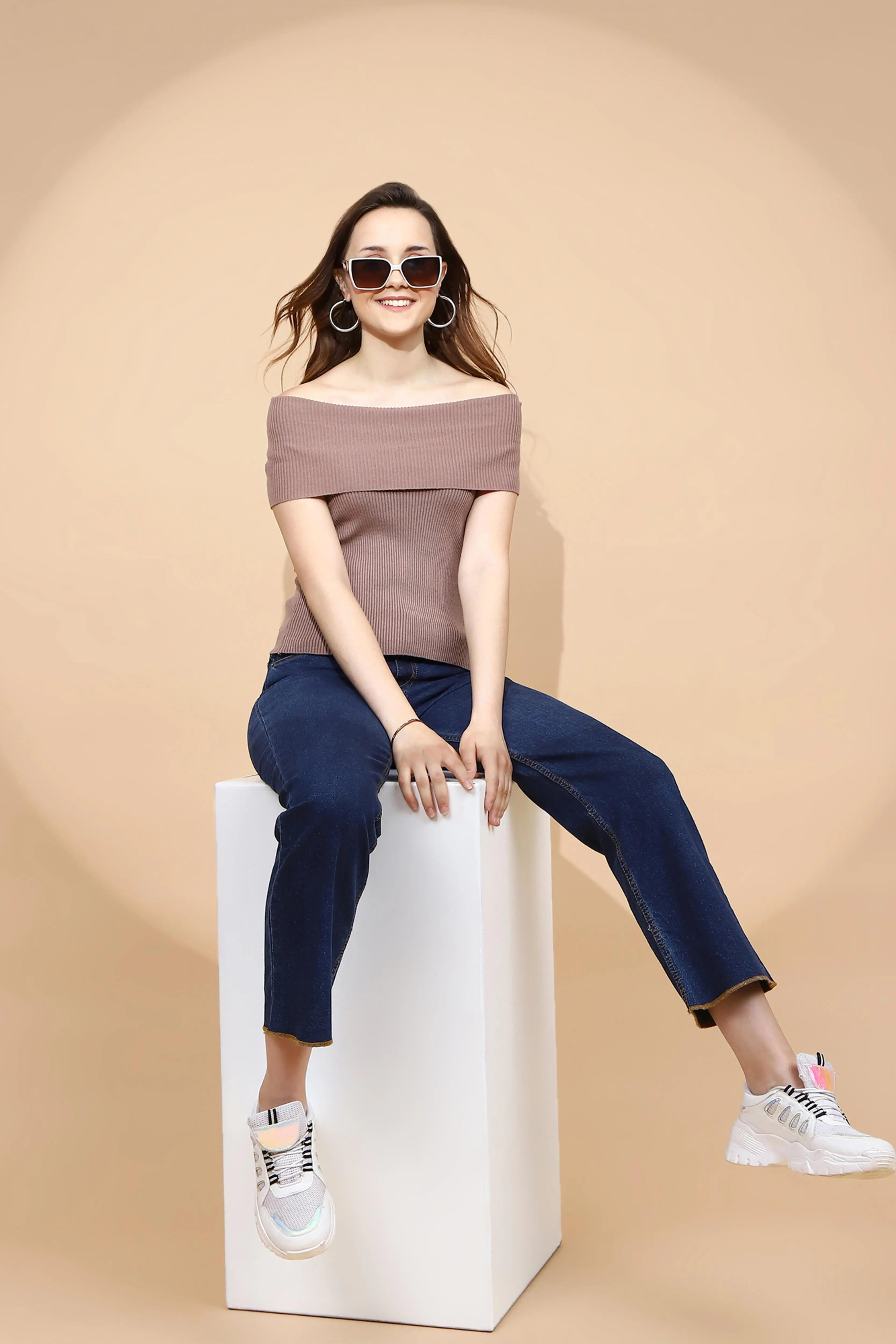 Mocha Ribbed Knit Top