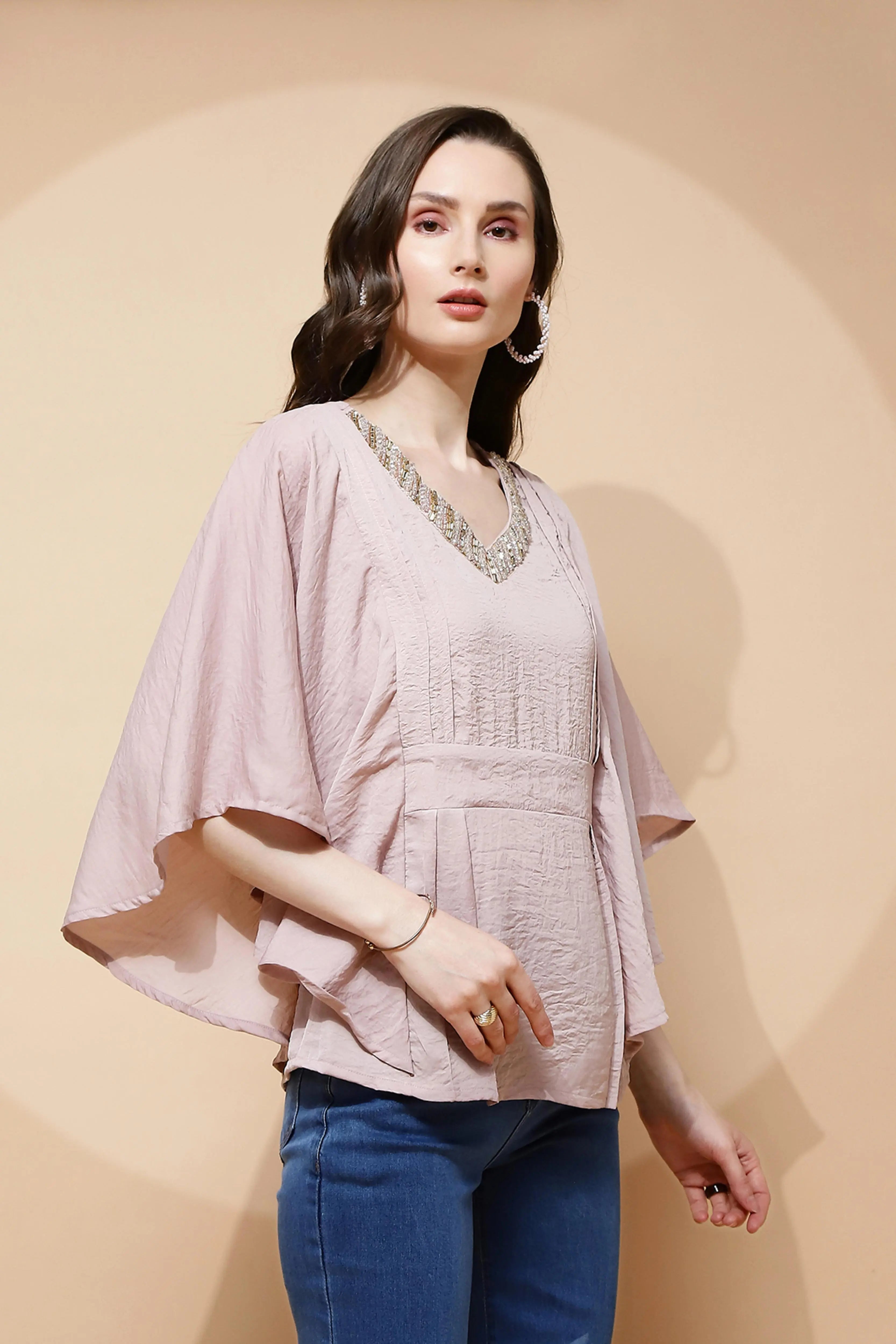 Nude Pink  Regular Fit Blouse For Women - Global Republic