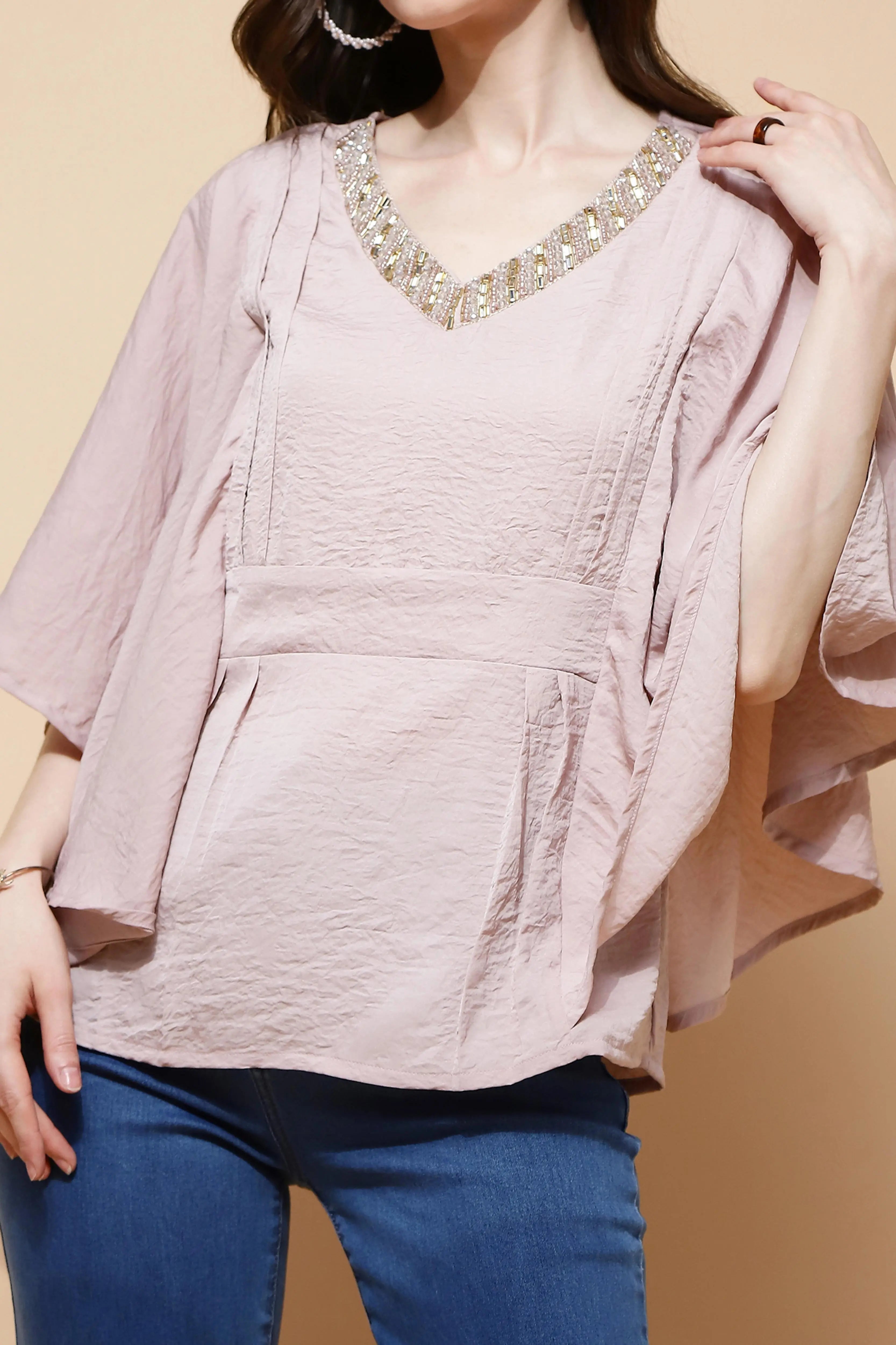 Nude Pink  Regular Fit Blouse For Women - Global Republic