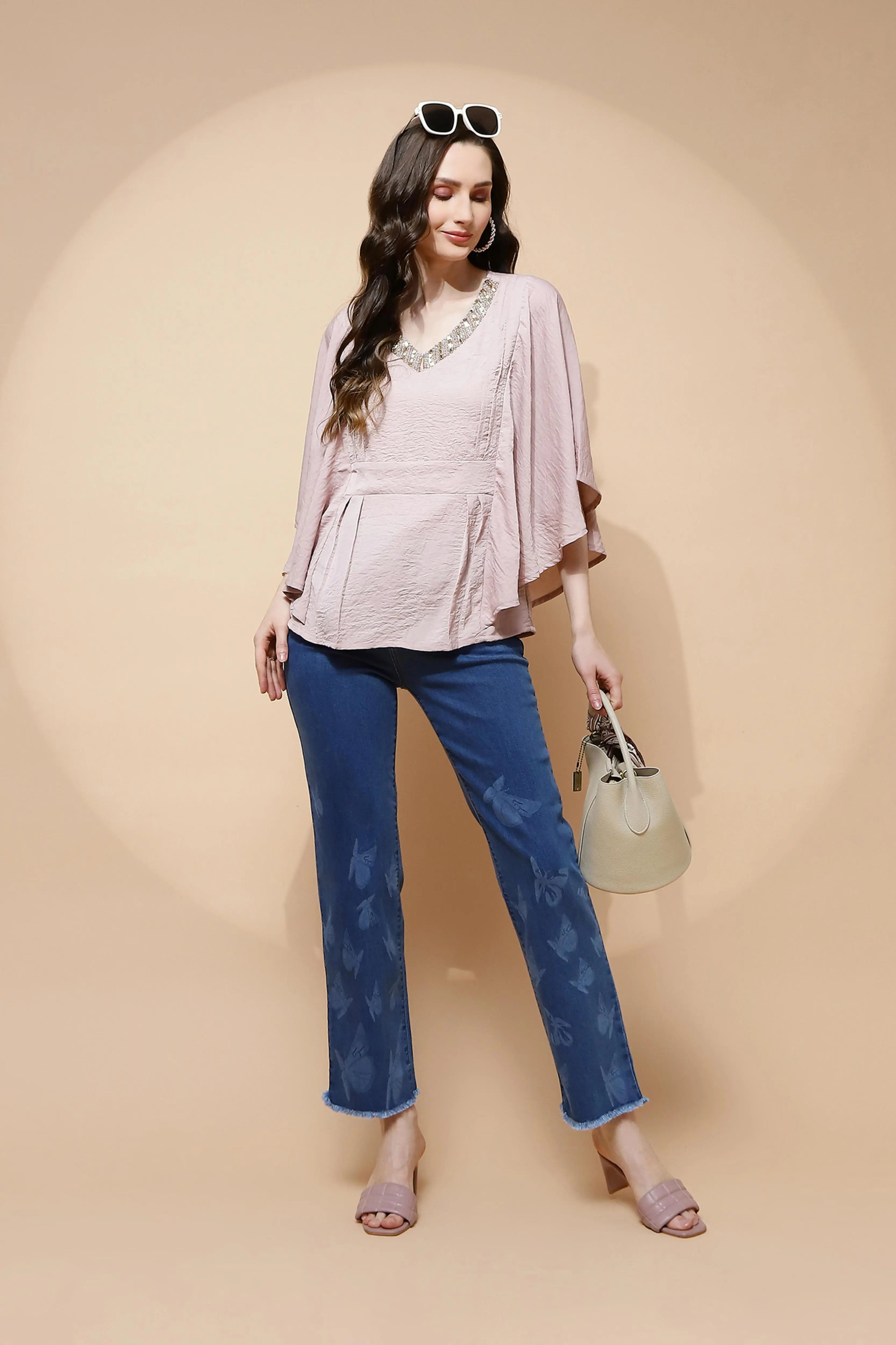 Nude Pink  Regular Fit Blouse For Women - Global Republic