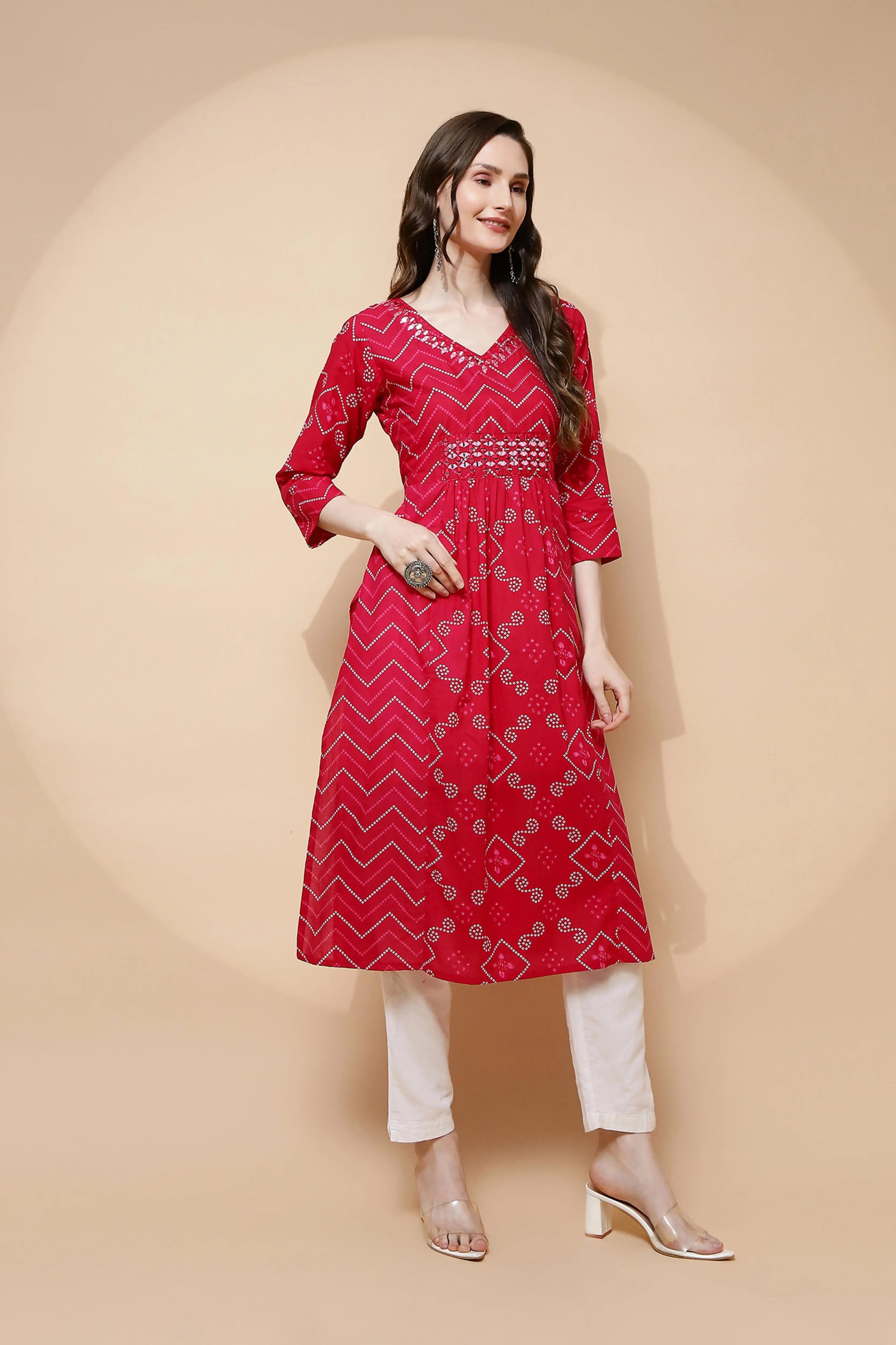 Fuchsia Cotton Blend A-Line Kurta - Global Republic