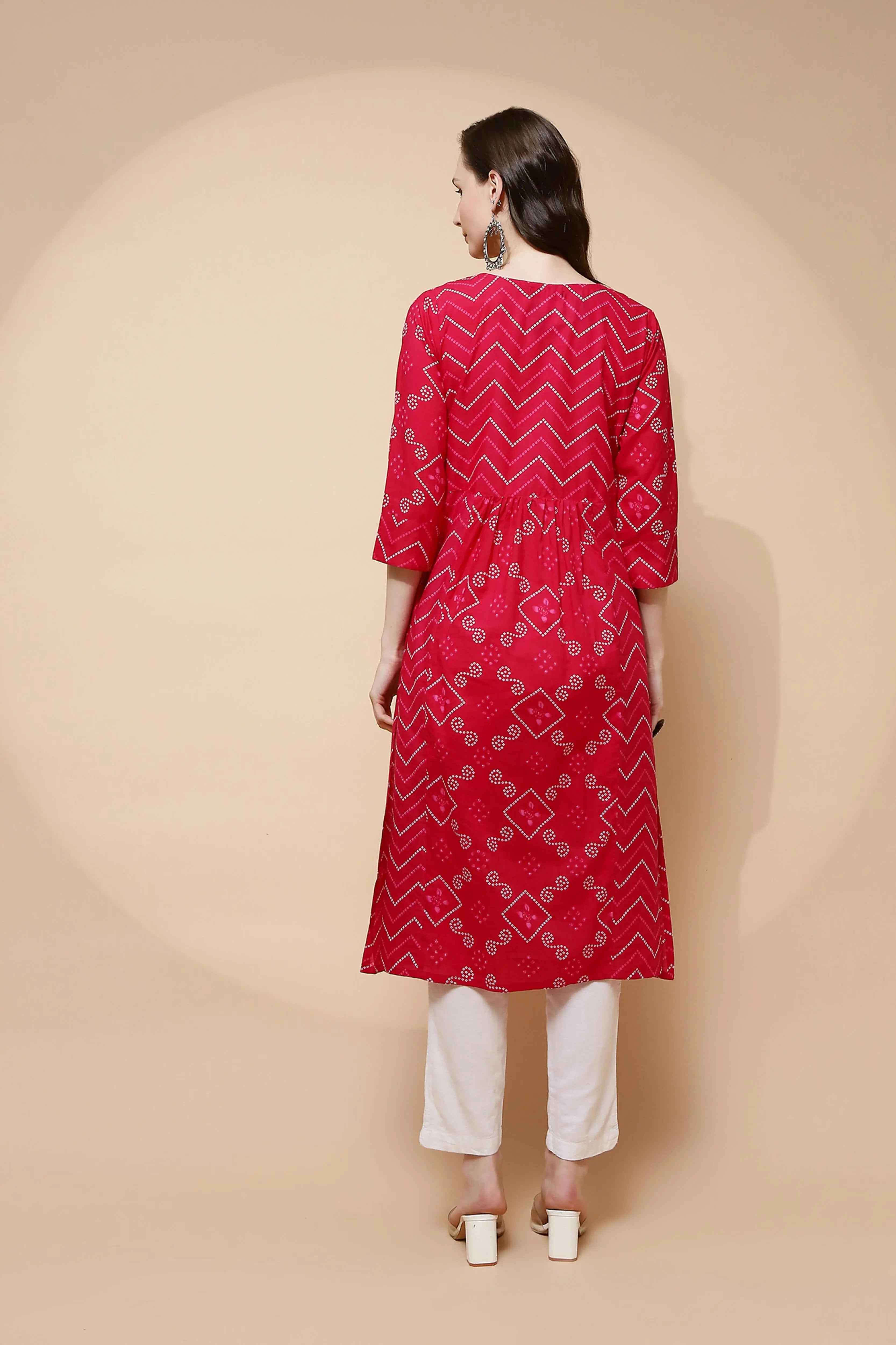 Fuchsia Cotton Blend A-Line Kurta - Global Republic