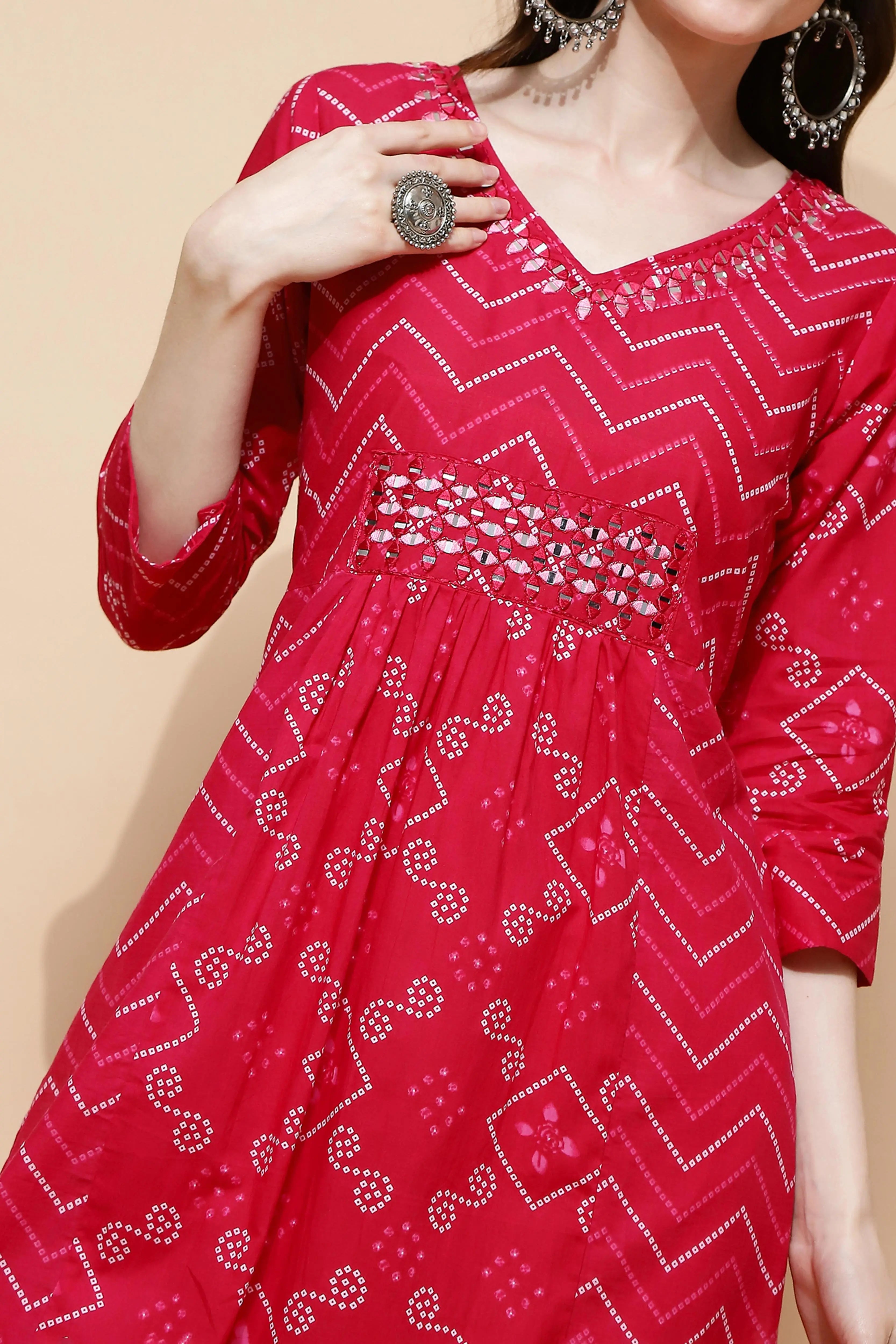 Fuchsia Cotton Blend A-Line Kurta - Global Republic