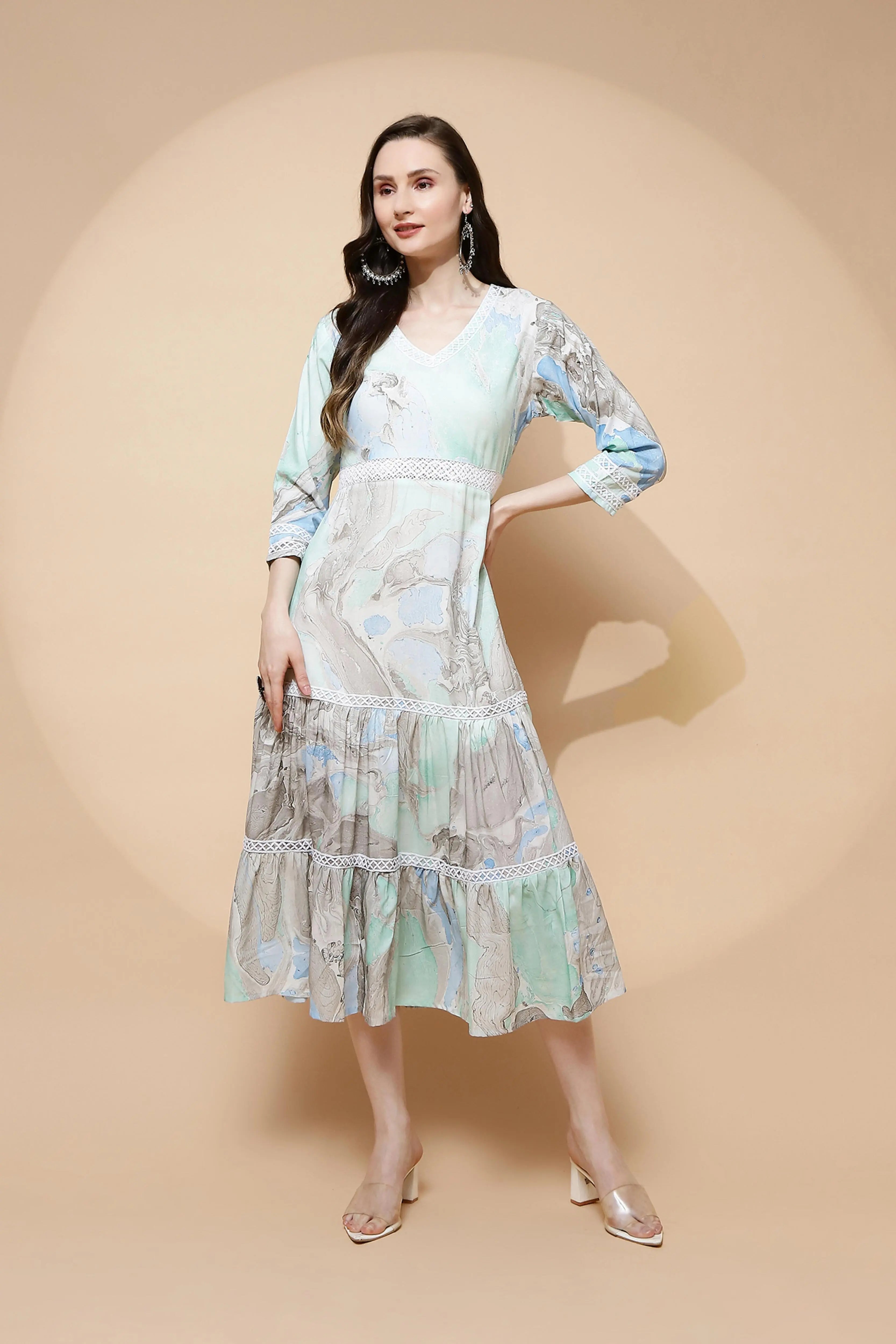 Blue Rayon Blend Regular Fit Dress - Global Republic